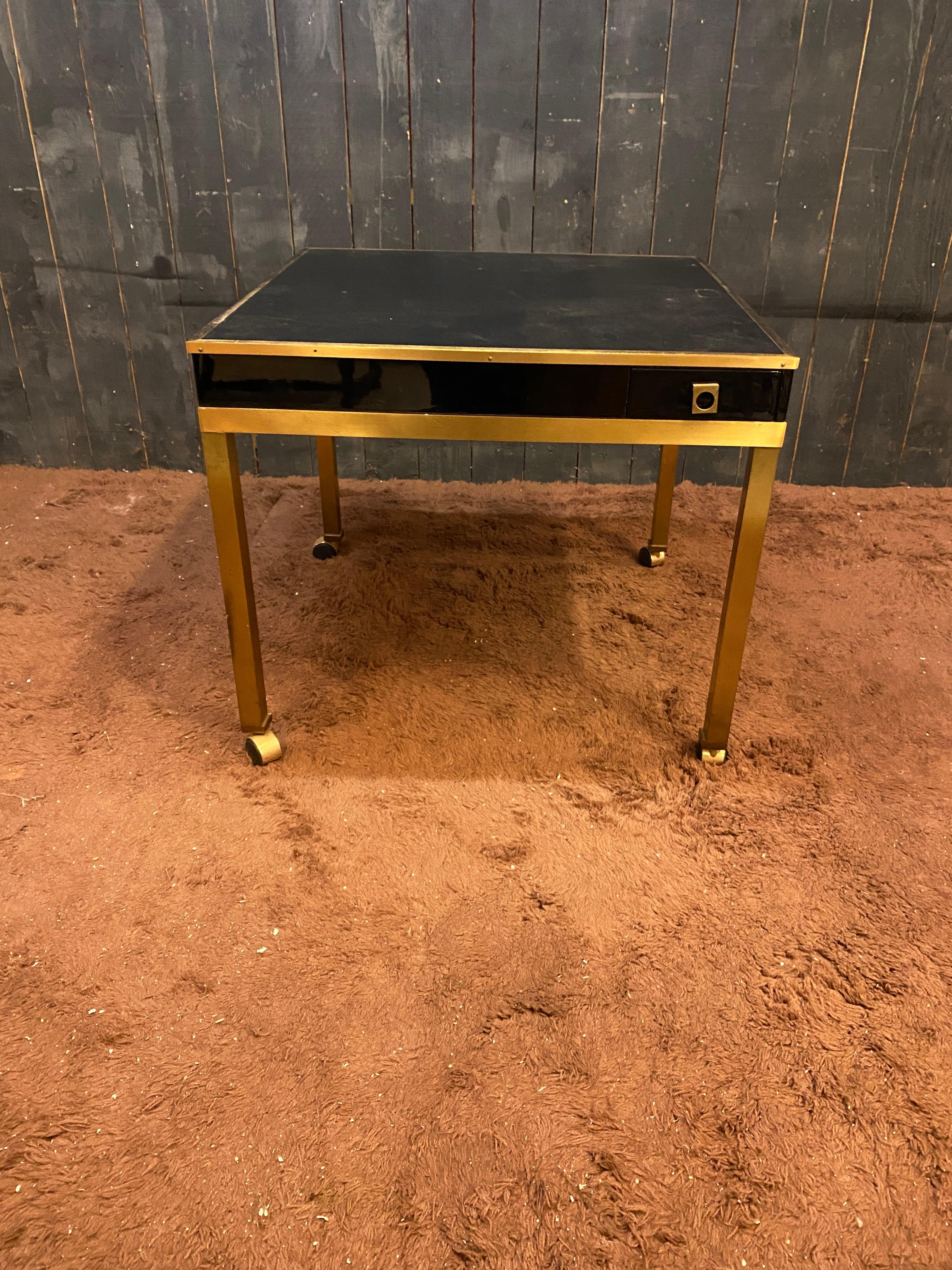 Guy LEFEVRE, game table in brass, lacquered wood  circa 1970 In Good Condition For Sale In Saint-Ouen, FR