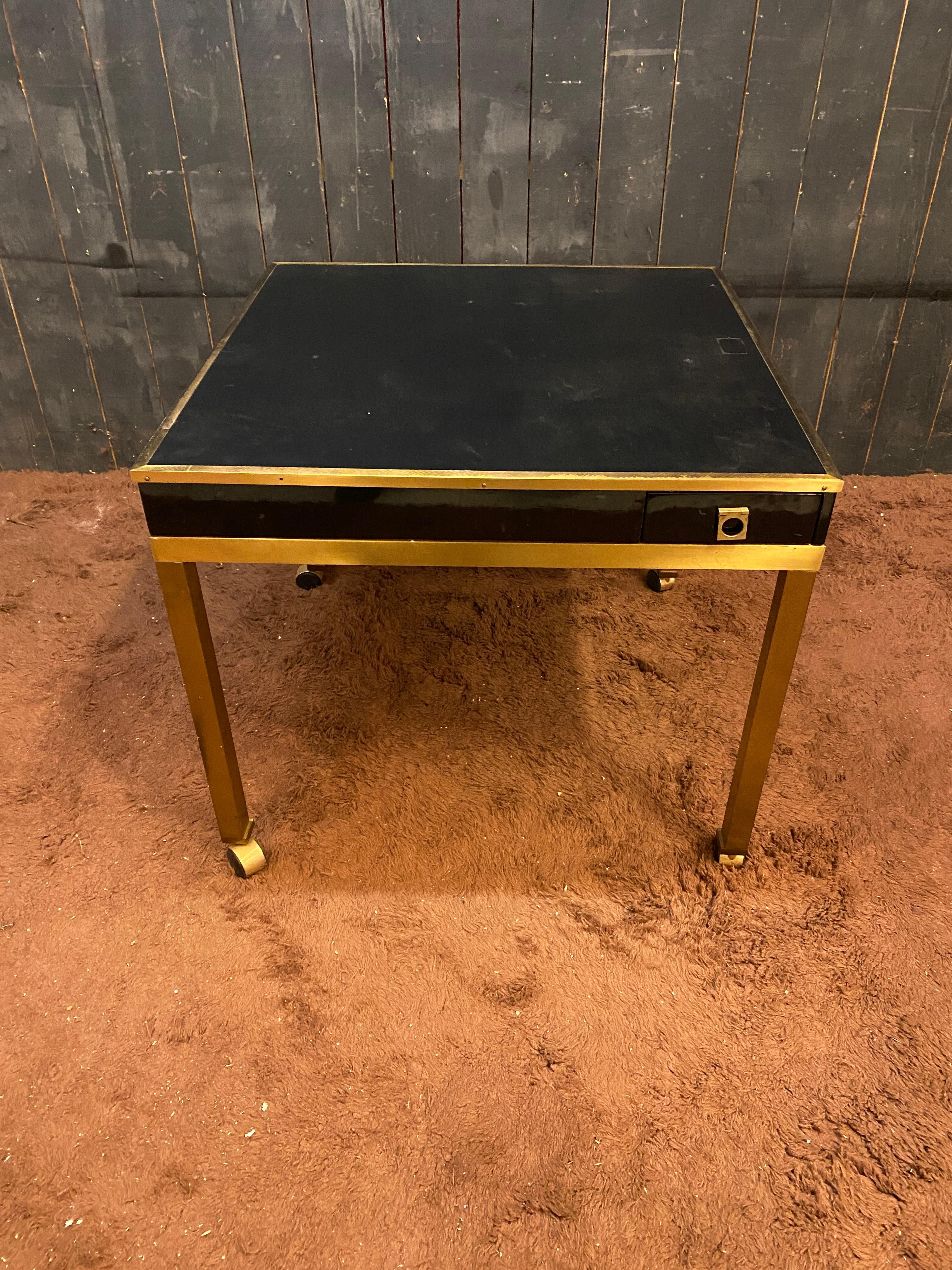 Late 20th Century Guy LEFEVRE, game table in brass, lacquered wood  circa 1970 For Sale