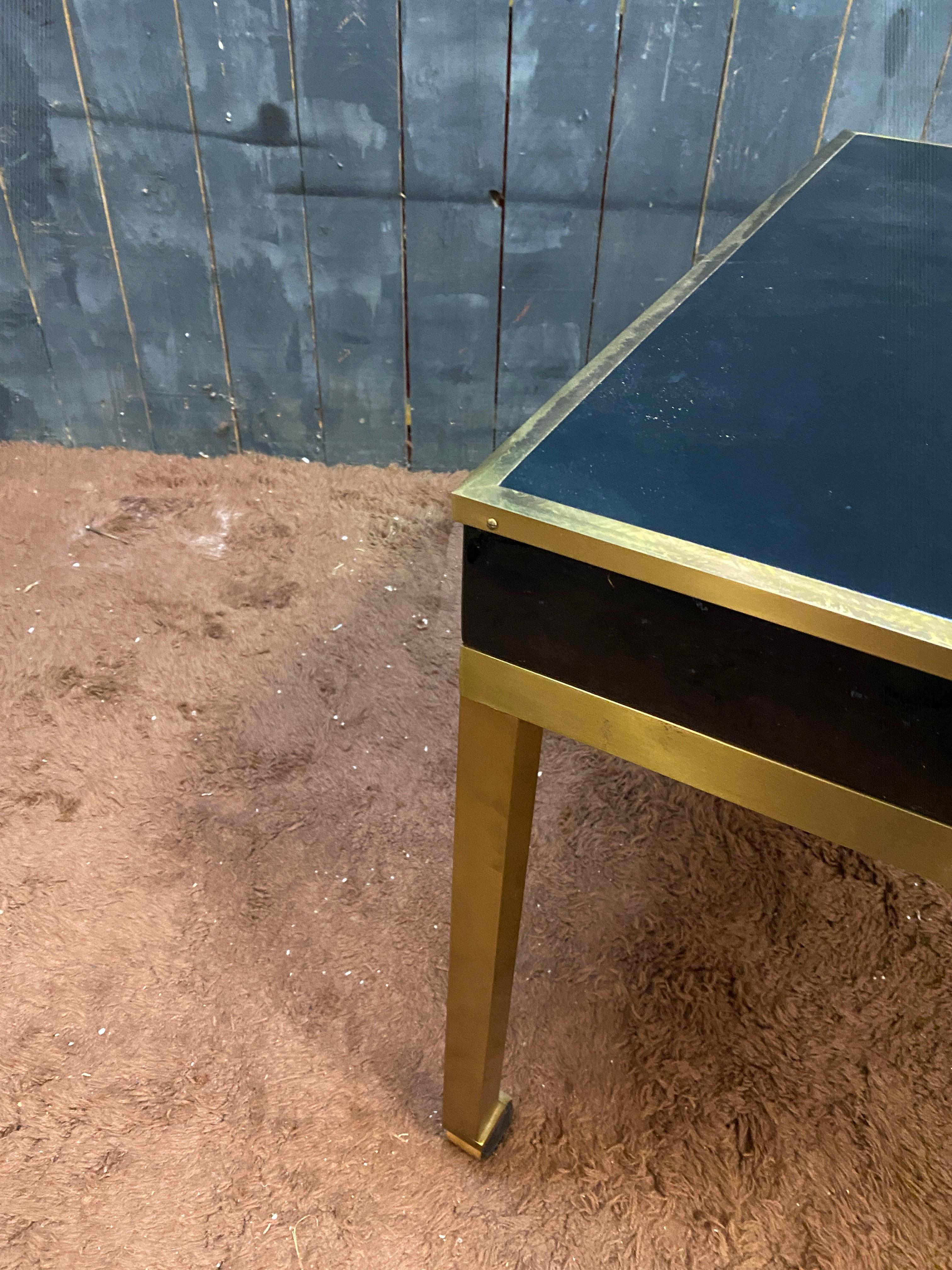 Wood Guy LEFEVRE, game table in brass, lacquered wood  circa 1970 For Sale