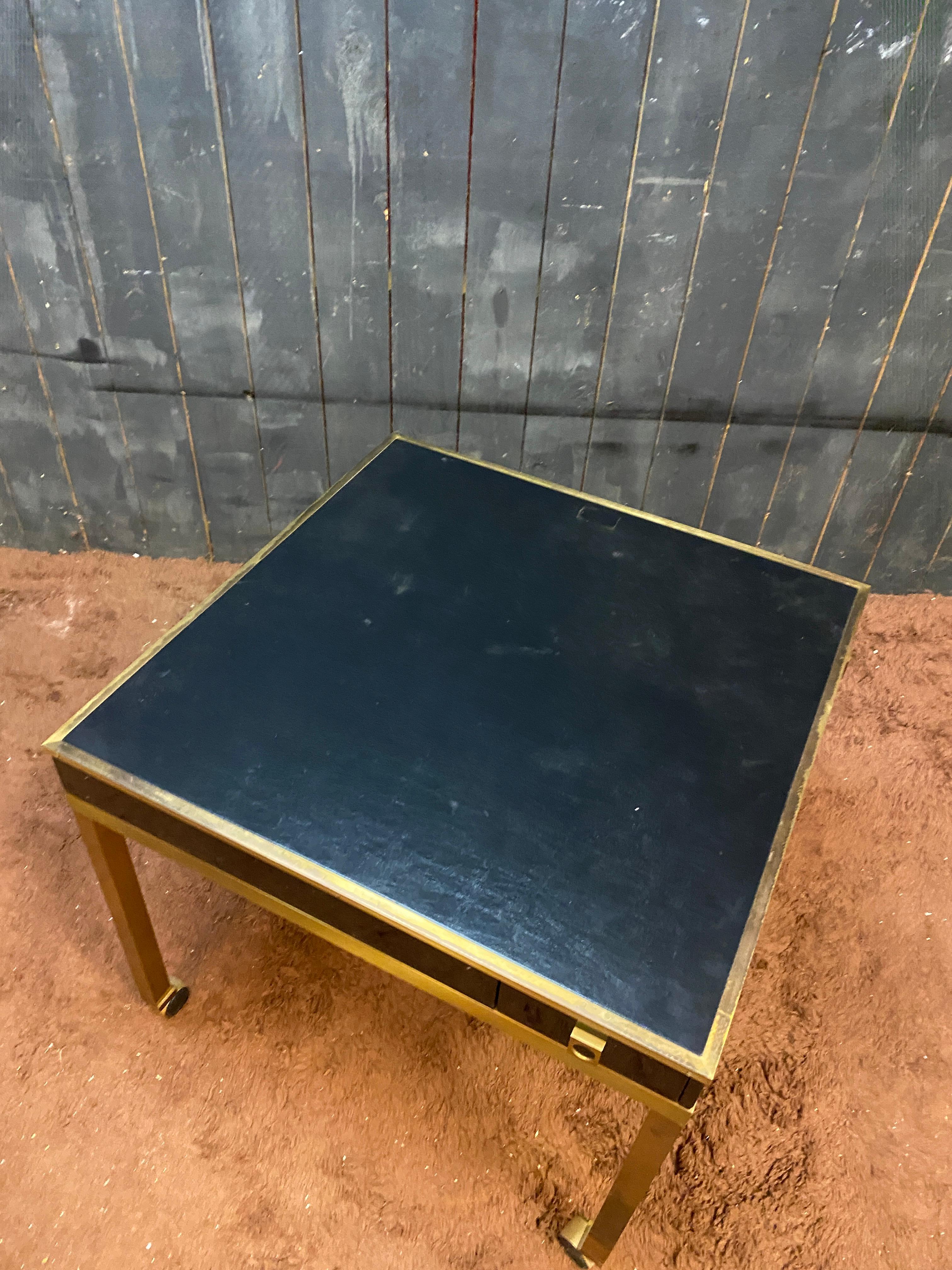 Guy LEFEVRE, game table in brass, lacquered wood  circa 1970 For Sale 1