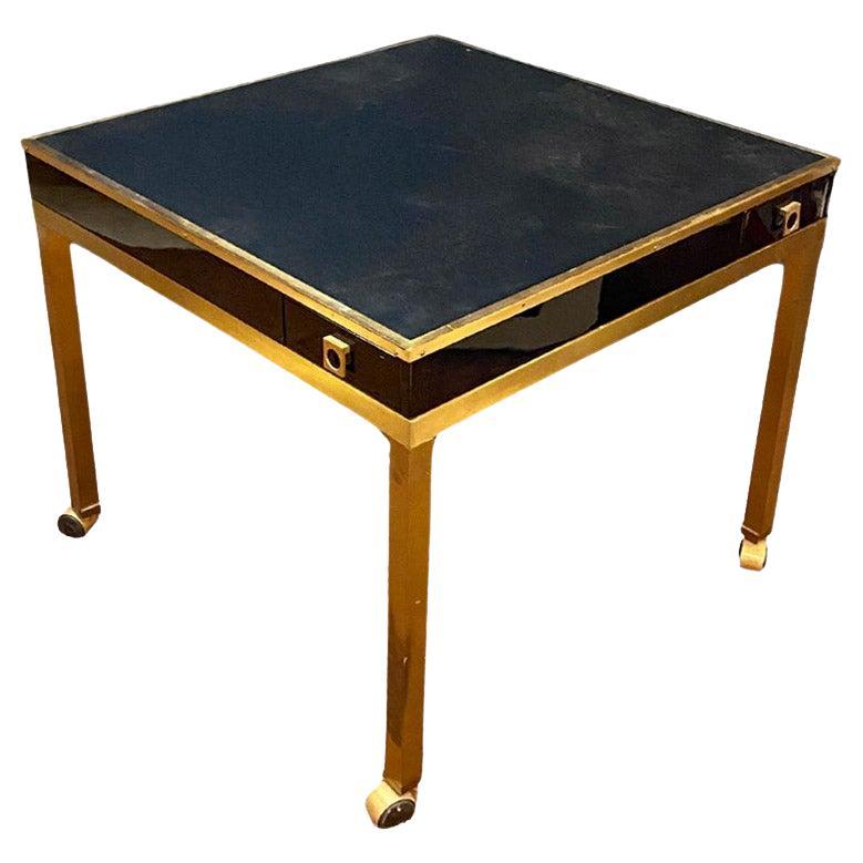 Guy LEFEVRE, game table in brass, lacquered wood  circa 1970 For Sale