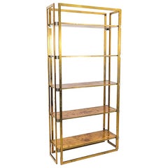 Guy Lefevre, Gilt Brass and Elm Burl Shelf, 1980s
