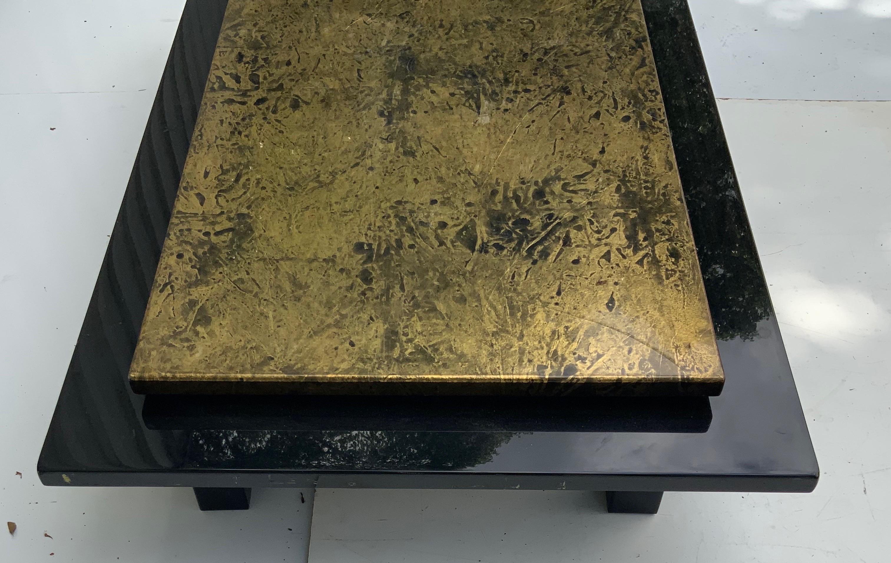 Guy Lefevre gold golor and black lacquer French coffee table, circa 1970.