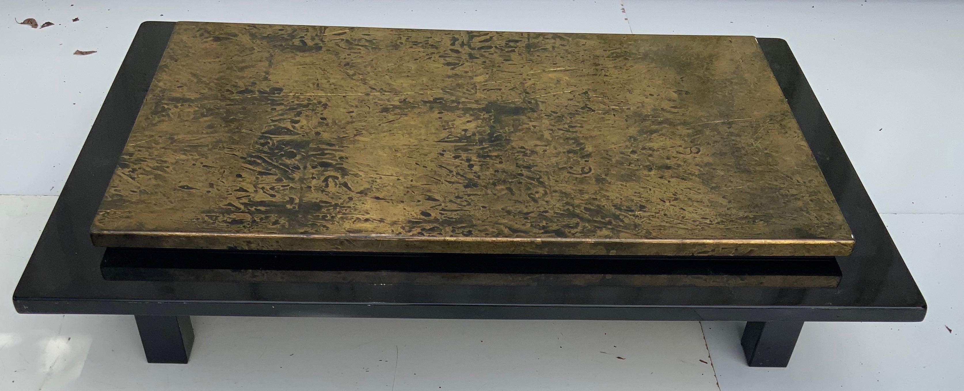 Wood Guy Lefevre Gold Color and Black Lacquer French Coffee Table For Sale