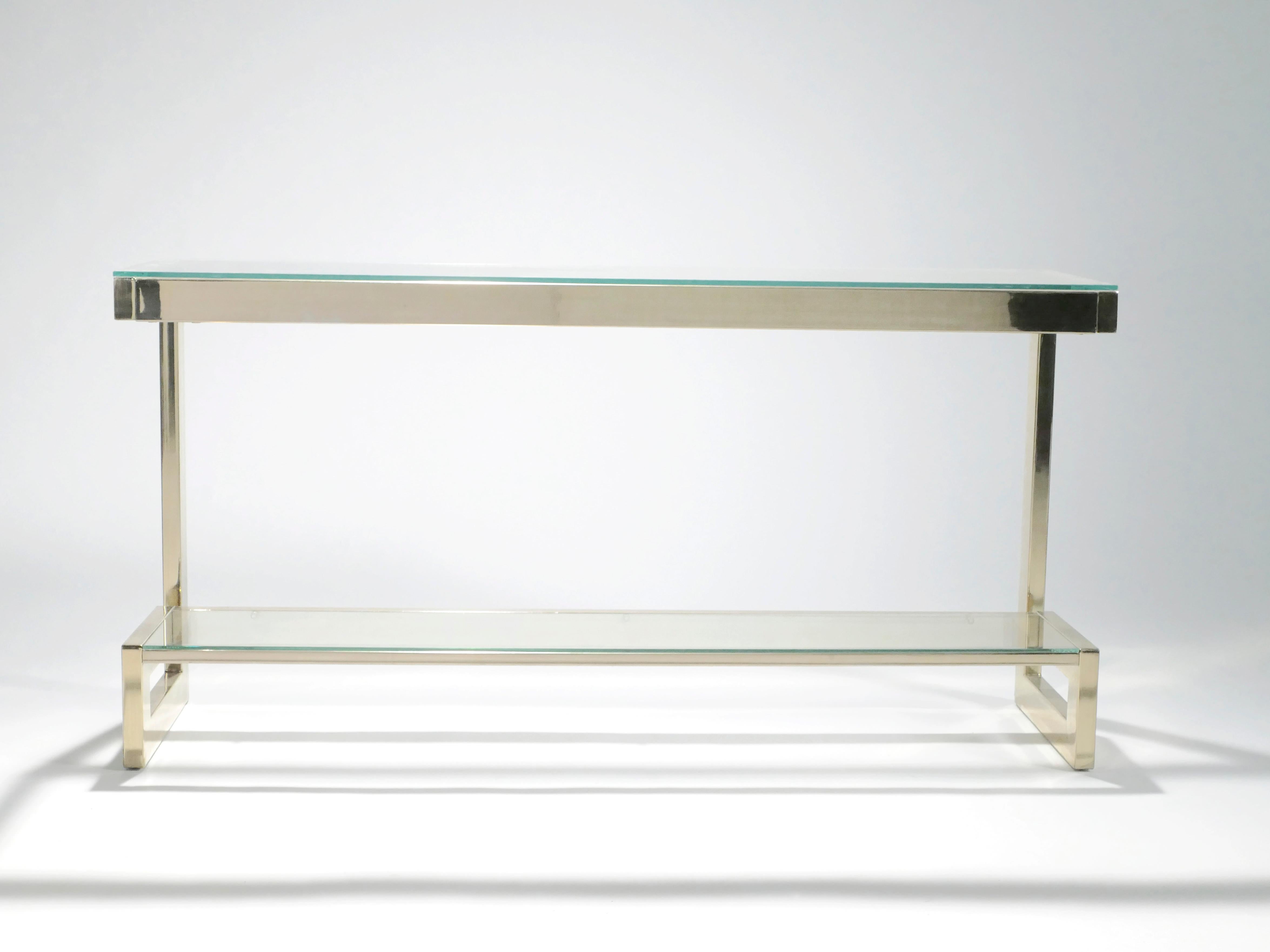 French Guy Lefevre Large Brass Console Table for Maison Jansen, 1970s