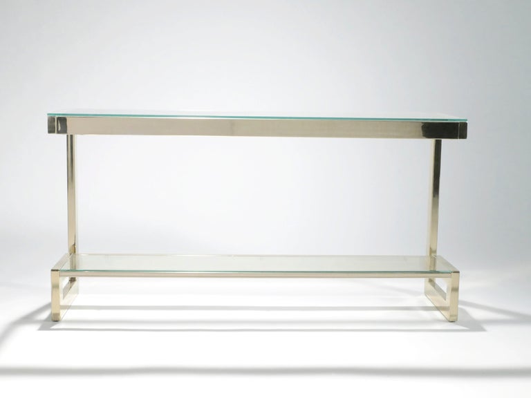 French Guy Lefevre Large Brass Console Table for Maison Jansen, 1970s For Sale