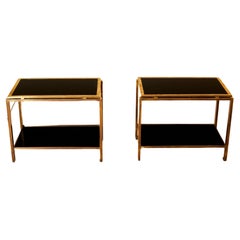 Guy Lefevre, pair of coffee tables, opaline and gilted metal, circa 1970, France
