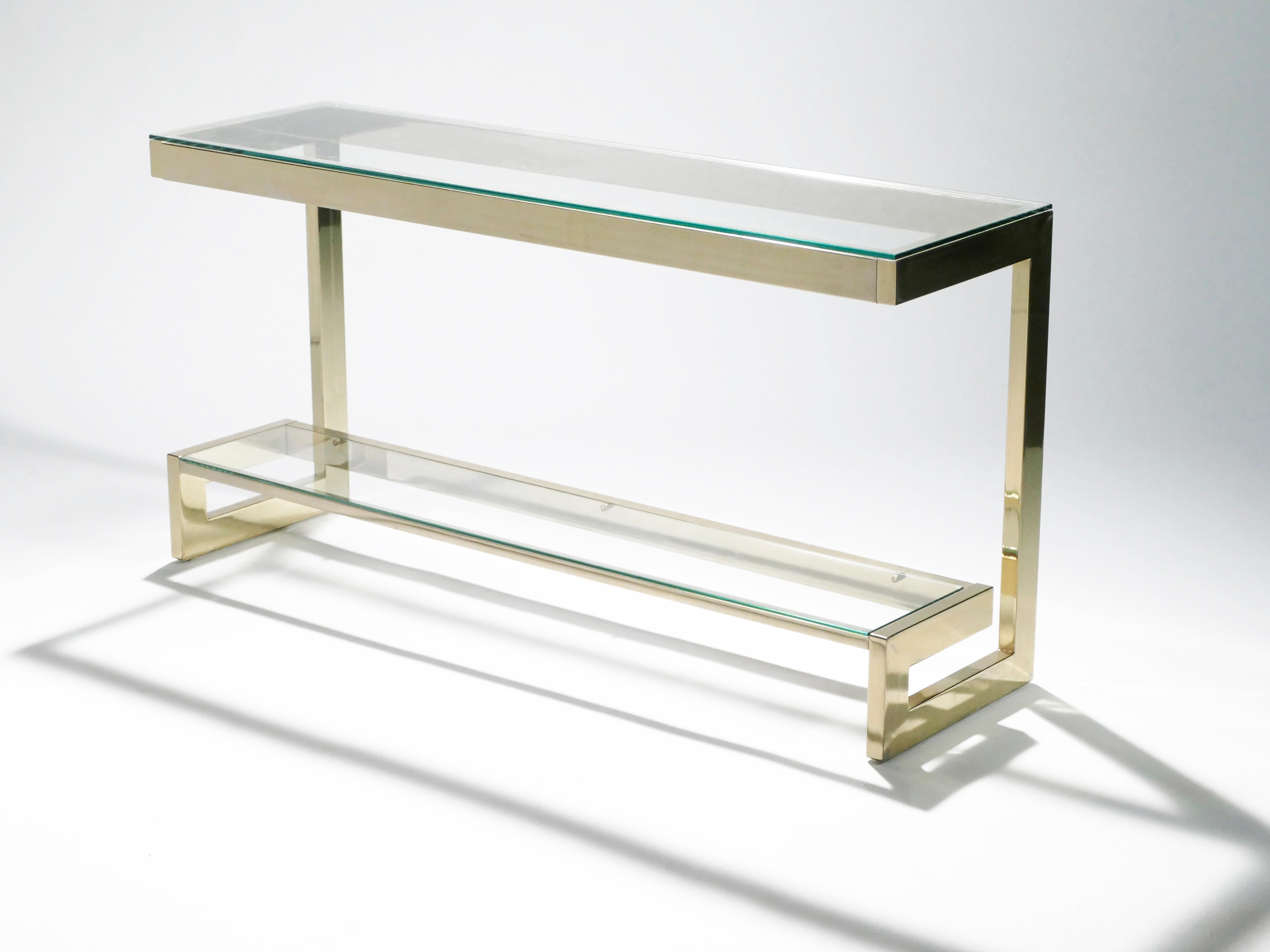Guy Lefevre Pair of Large Brass Console Tables for Maison Jansen, 1970s In Good Condition In Paris, IDF