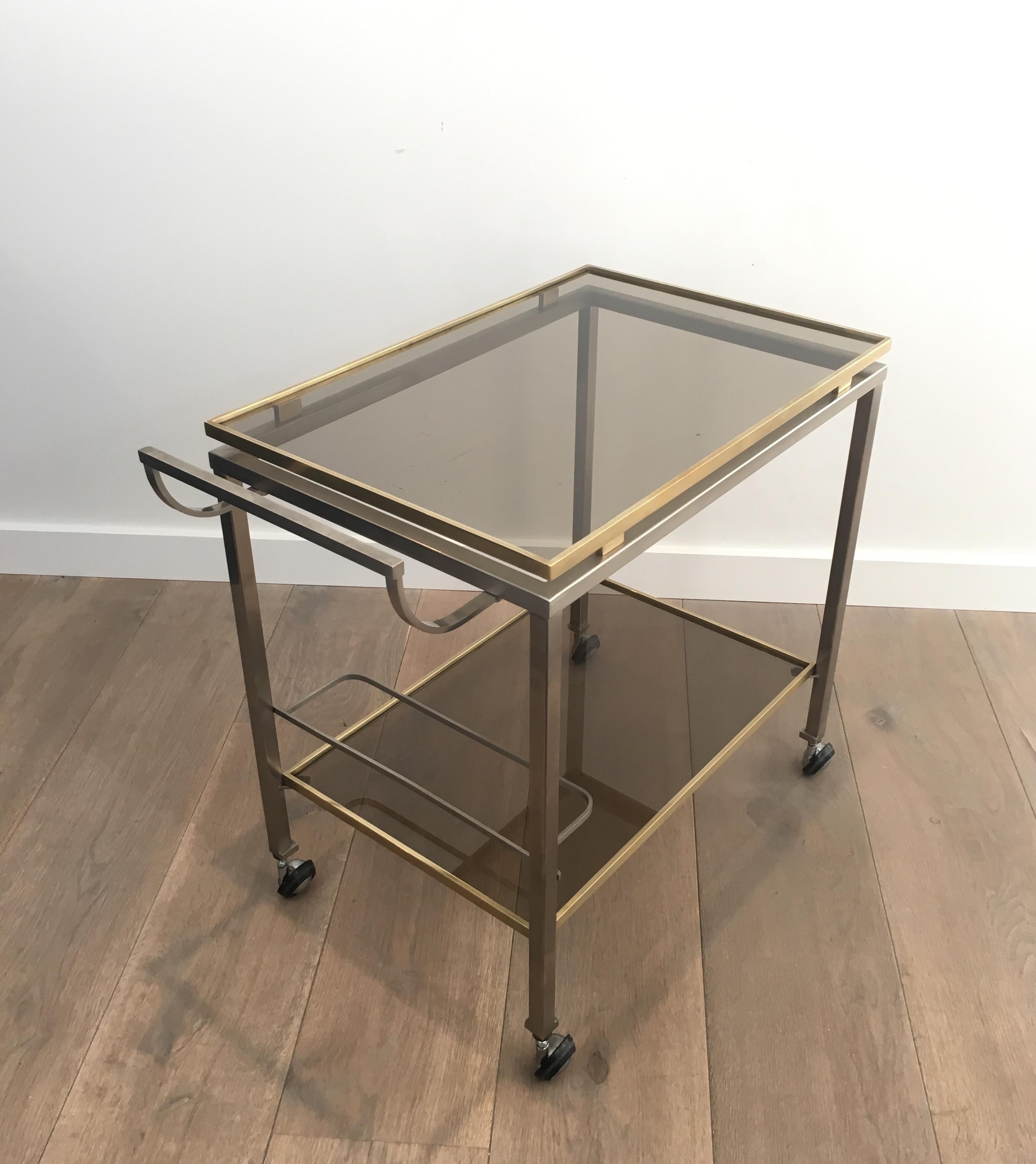 Guy Lefèvre, Rare Brushed Style and brass Trolley, French, circa 1970 3