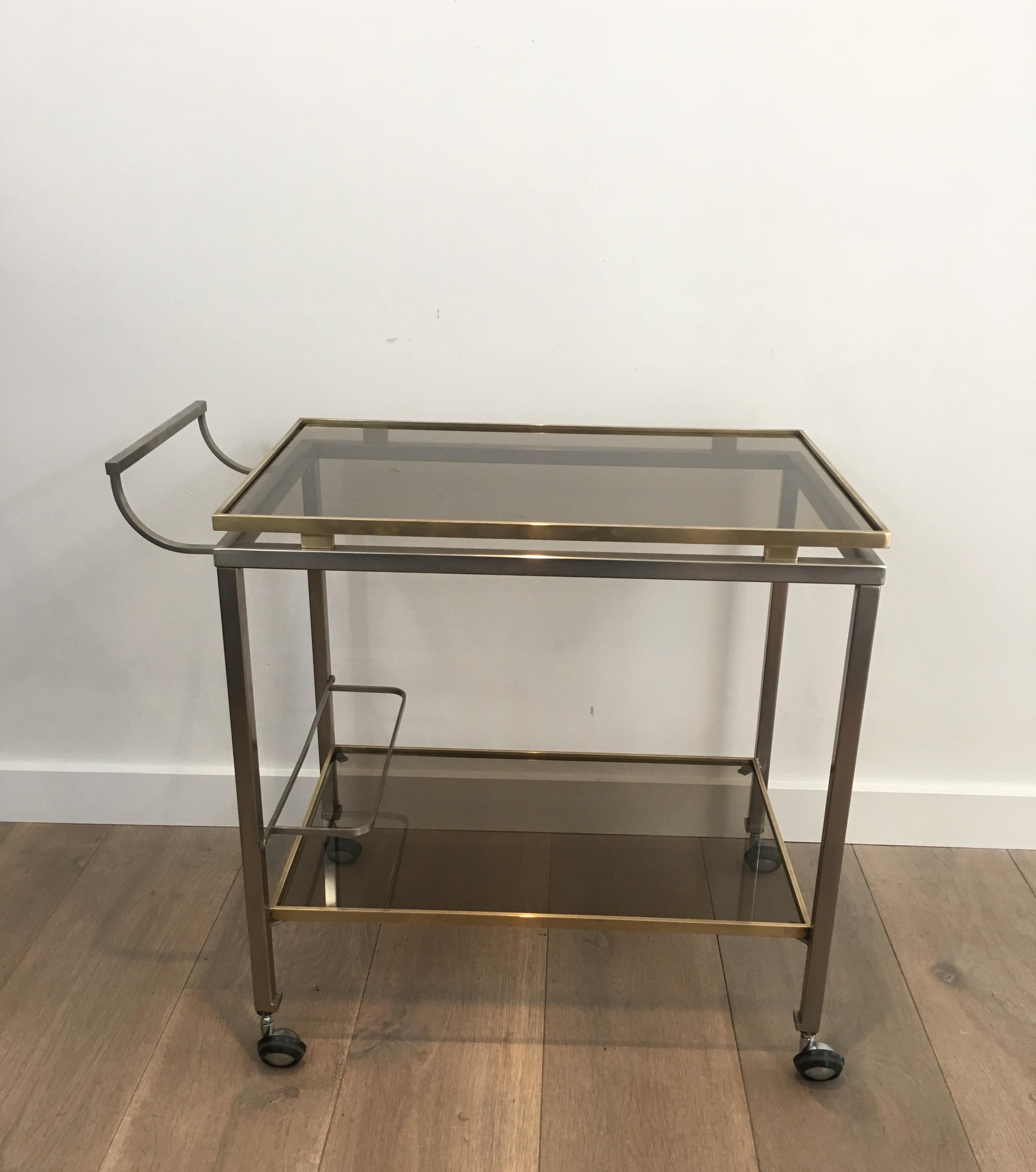 Guy Lefèvre, Rare Brushed Style and brass Trolley, French, circa 1970 4