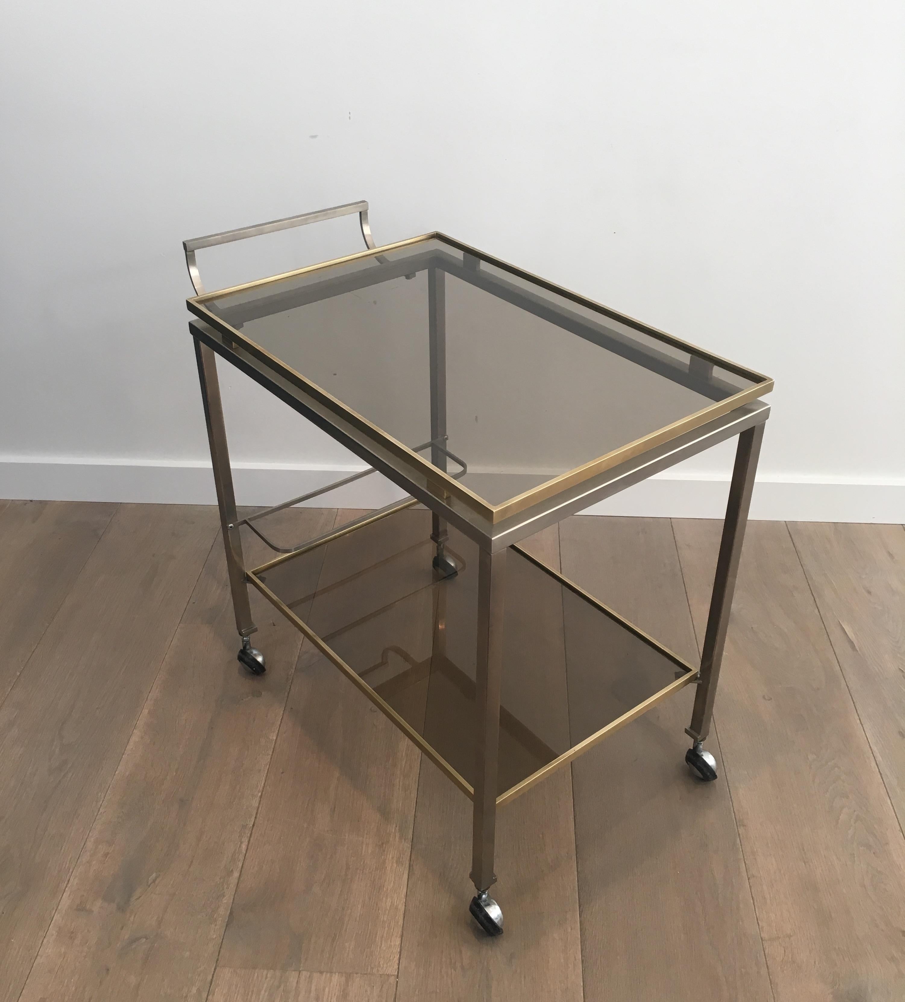 Guy Lefèvre, Rare Brushed Style and brass Trolley, French, circa 1970 5