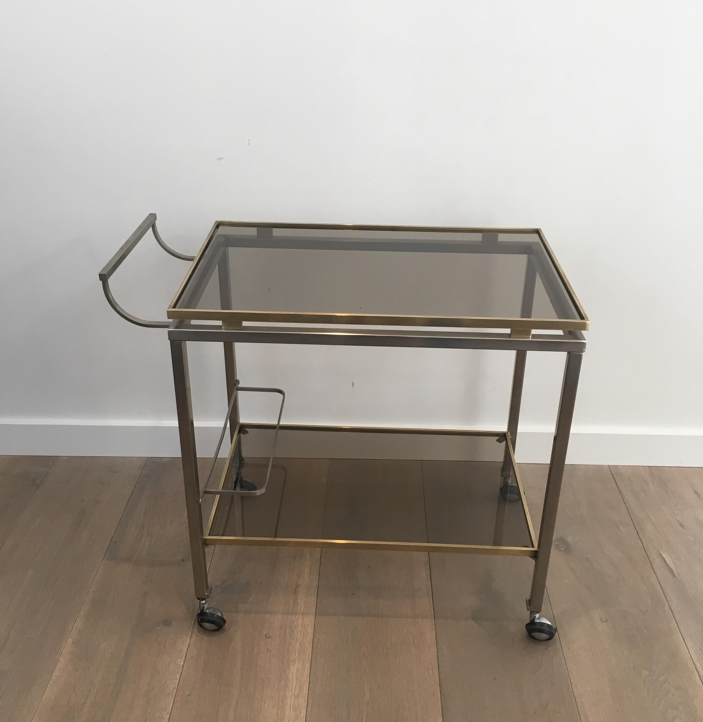 Guy Lefèvre, Rare Brushed Style and brass Trolley, French, circa 1970 6