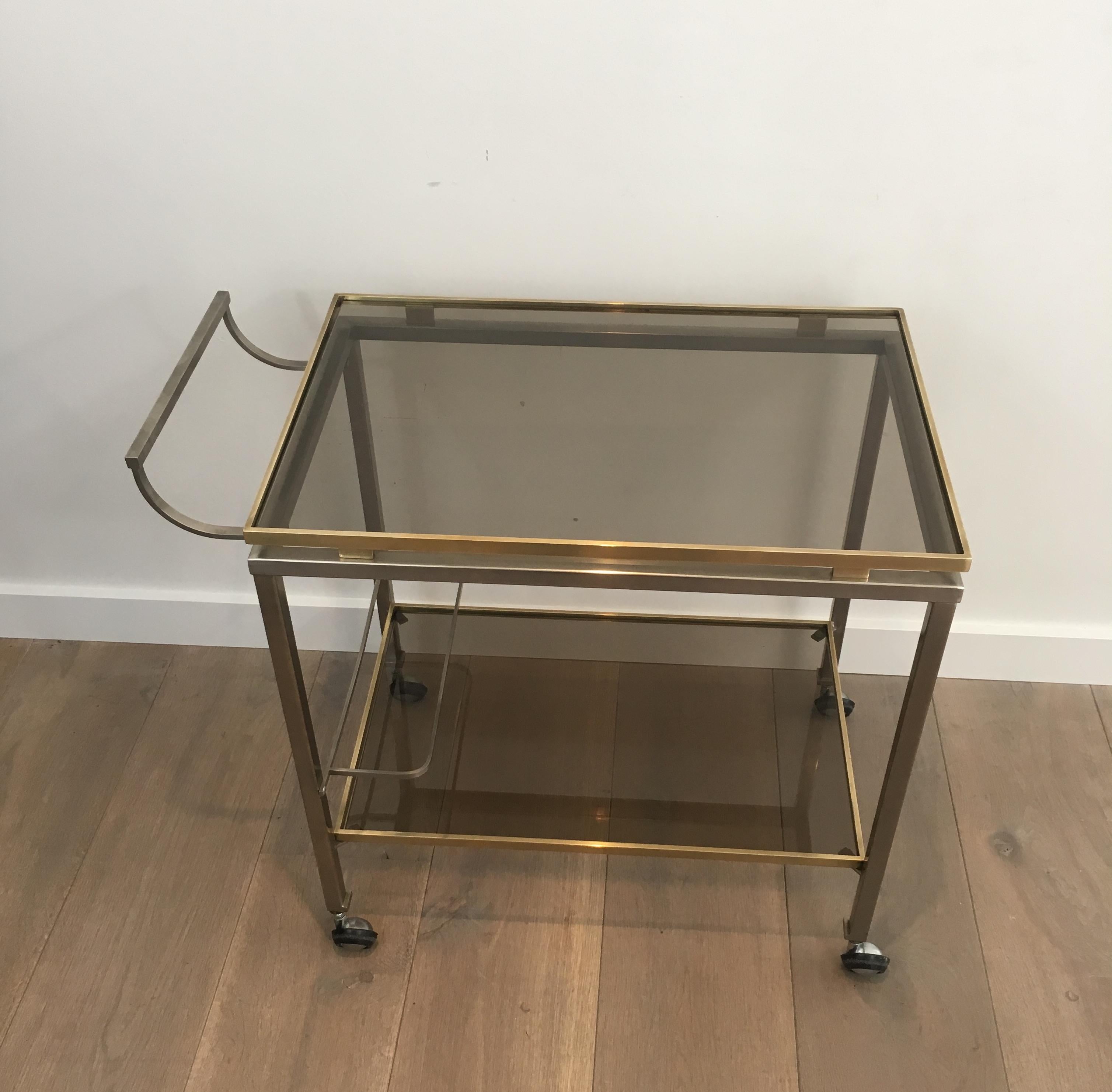 Mid-Century Modern Guy Lefèvre, Rare Brushed Style and brass Trolley, French, circa 1970