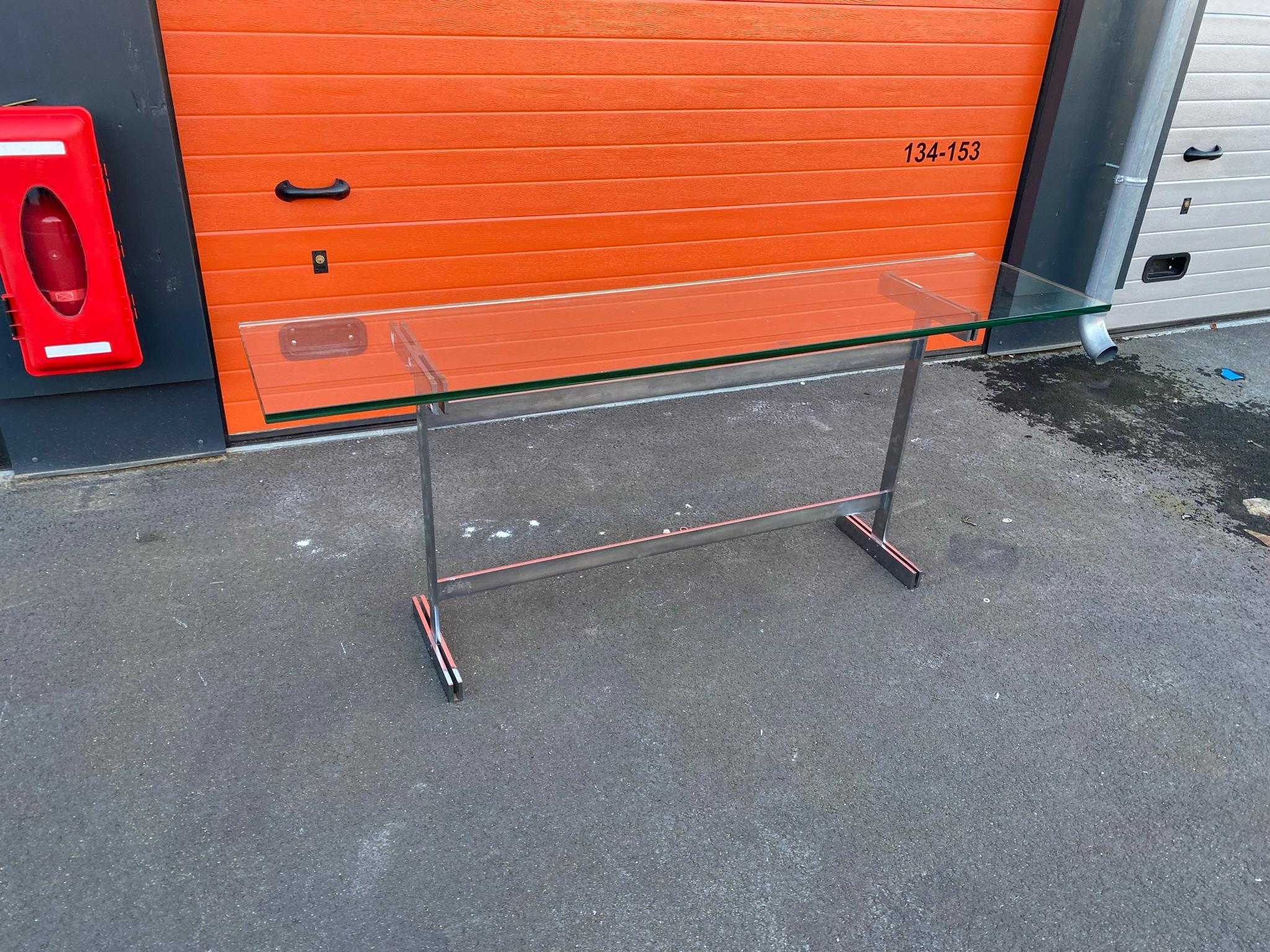 Late 20th Century Guy Lefevre, Rare Console Table in Steel and Glass, circa 1970 For Sale