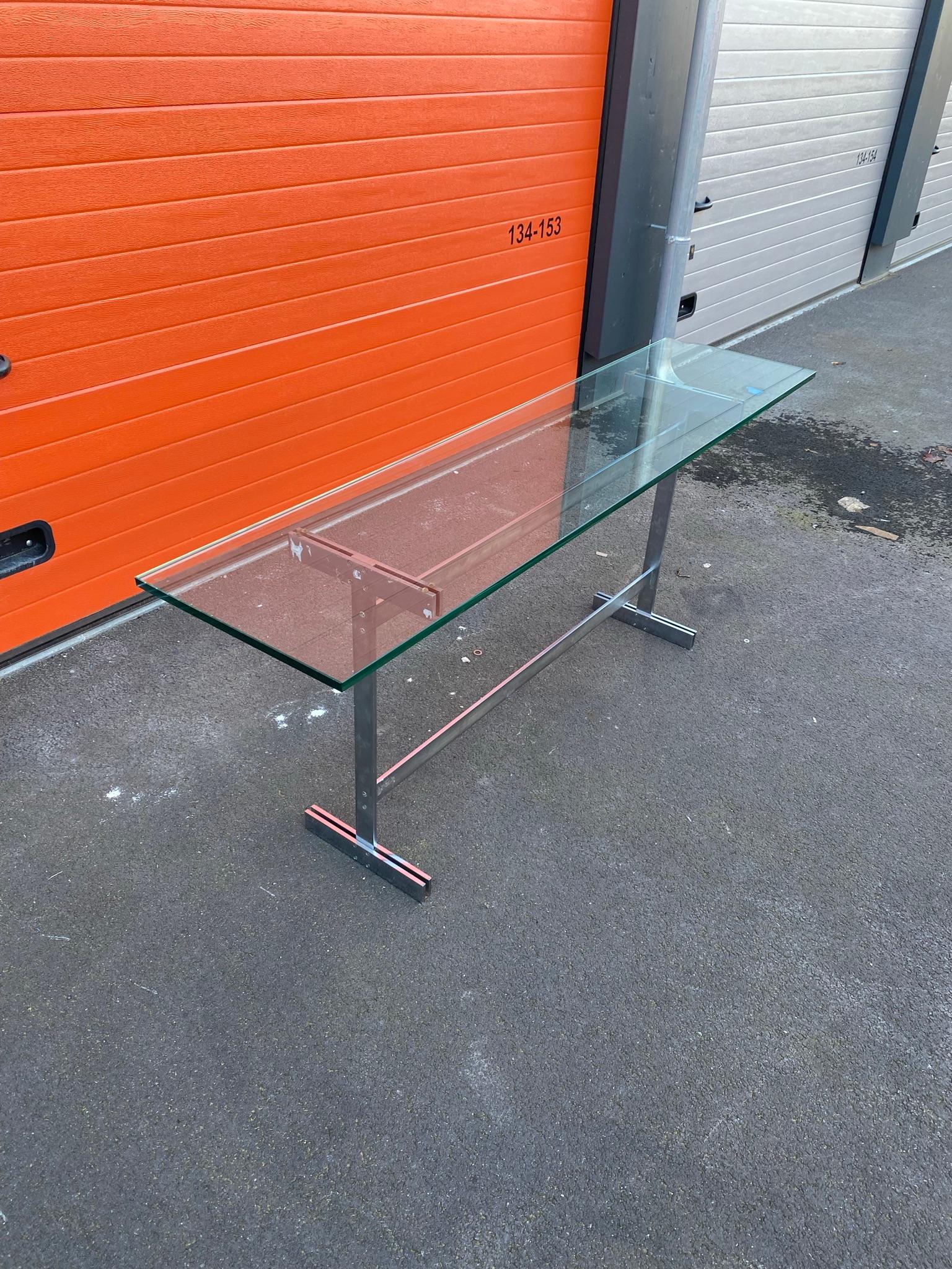 Guy Lefevre, Rare Console Table in Steel and Glass, circa 1970 For Sale 3