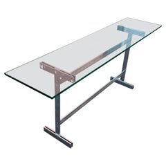Guy Lefevre, Rare table console en acier et verre, vers 1970