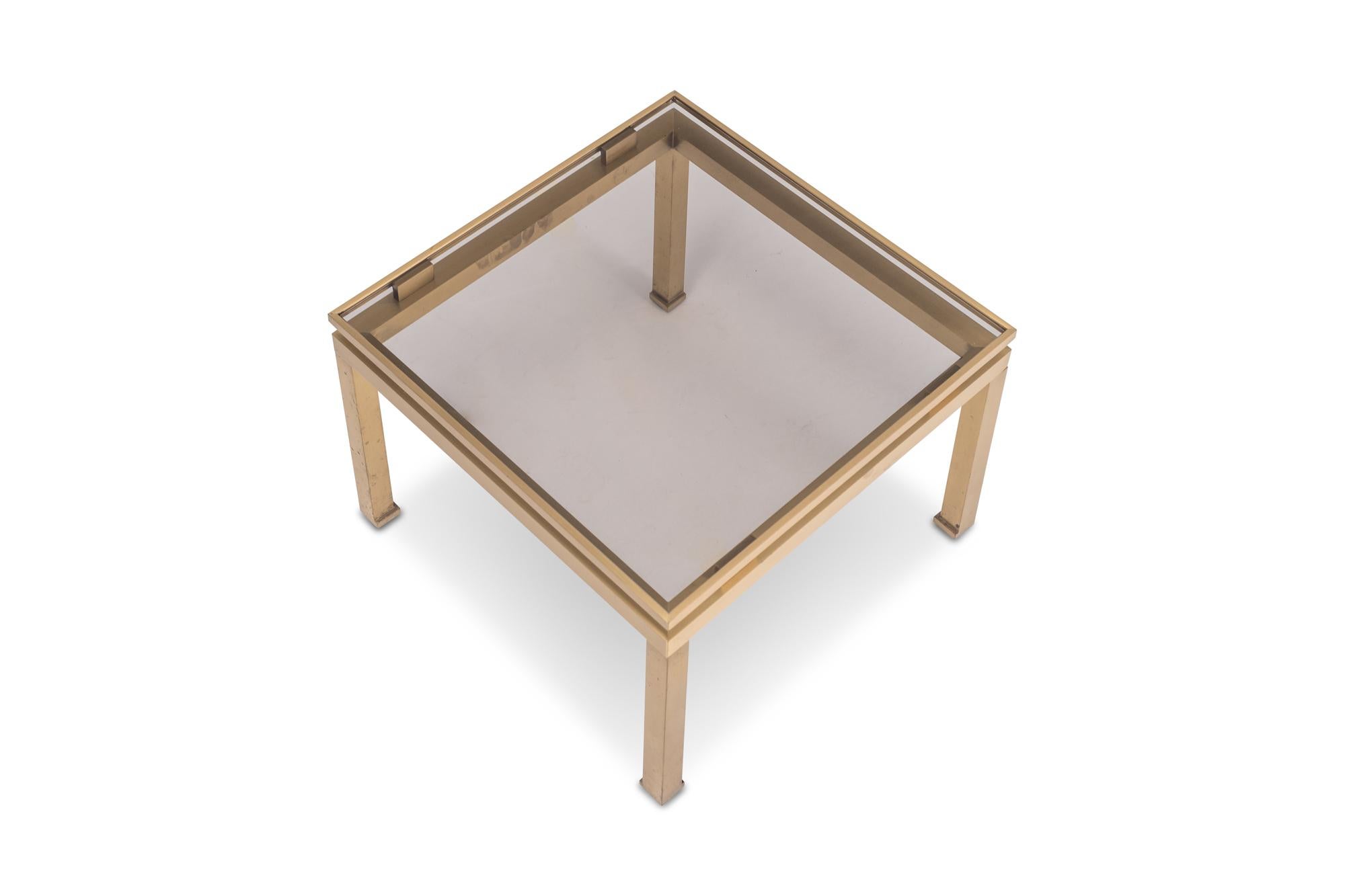 Metal Guy Lefevre Side Tables in Brass and Smoked Glass for Maison Jansen