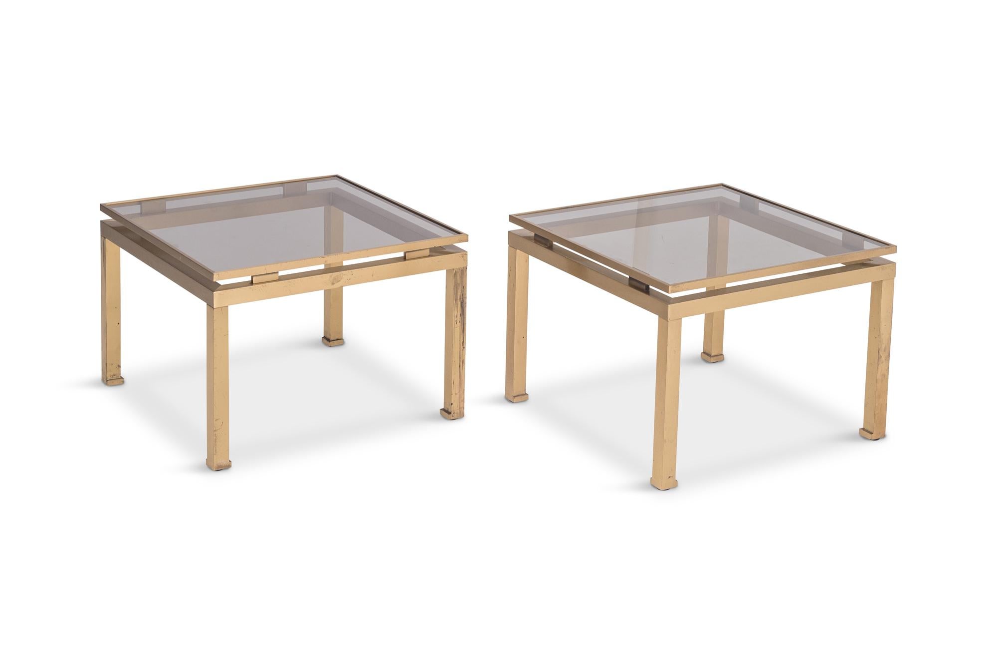 Guy Lefevre Side Tables in Brass and Smoked Glass for Maison Jansen 1