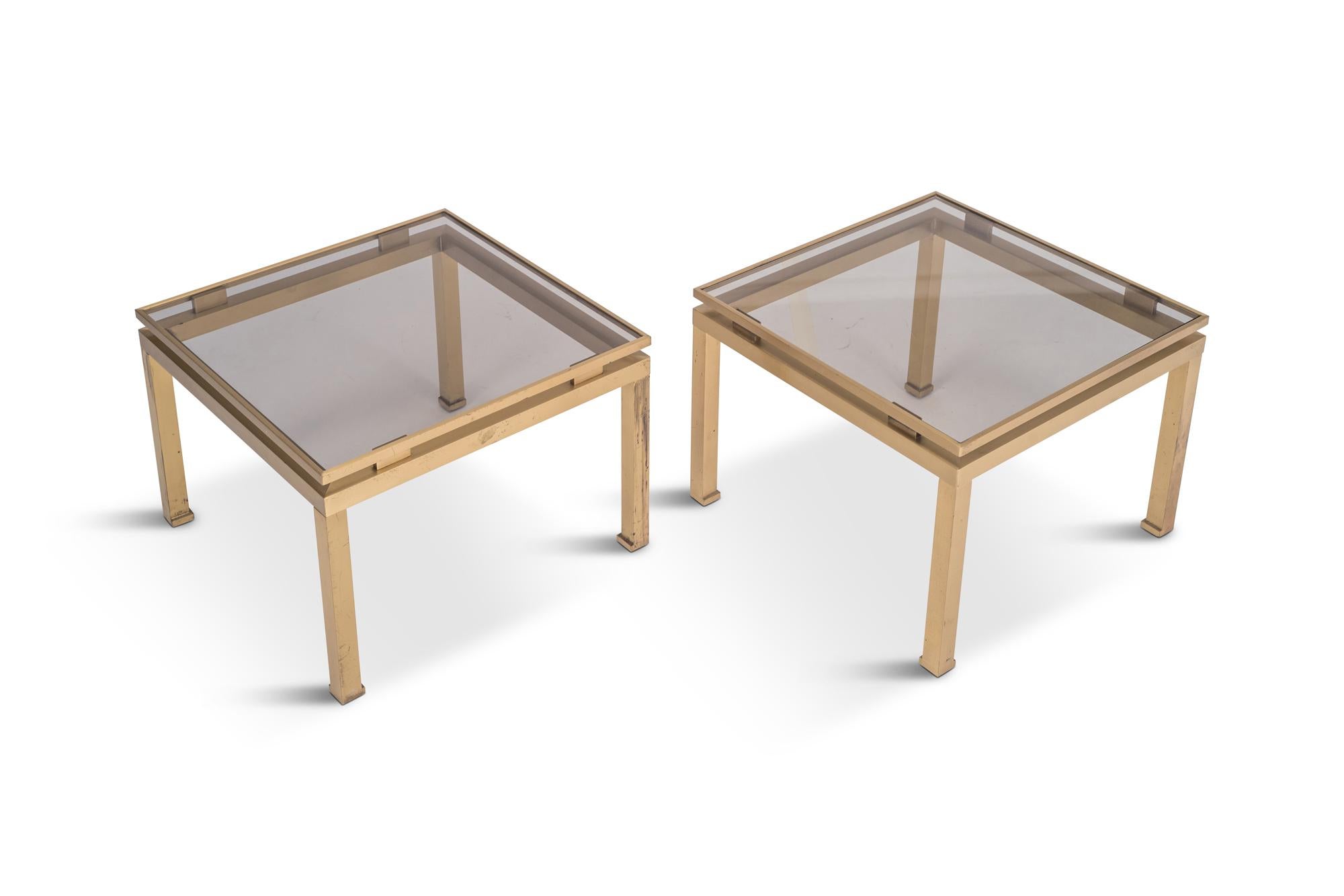 Guy Lefevre Side Tables in Brass and Smoked Glass for Maison Jansen 2