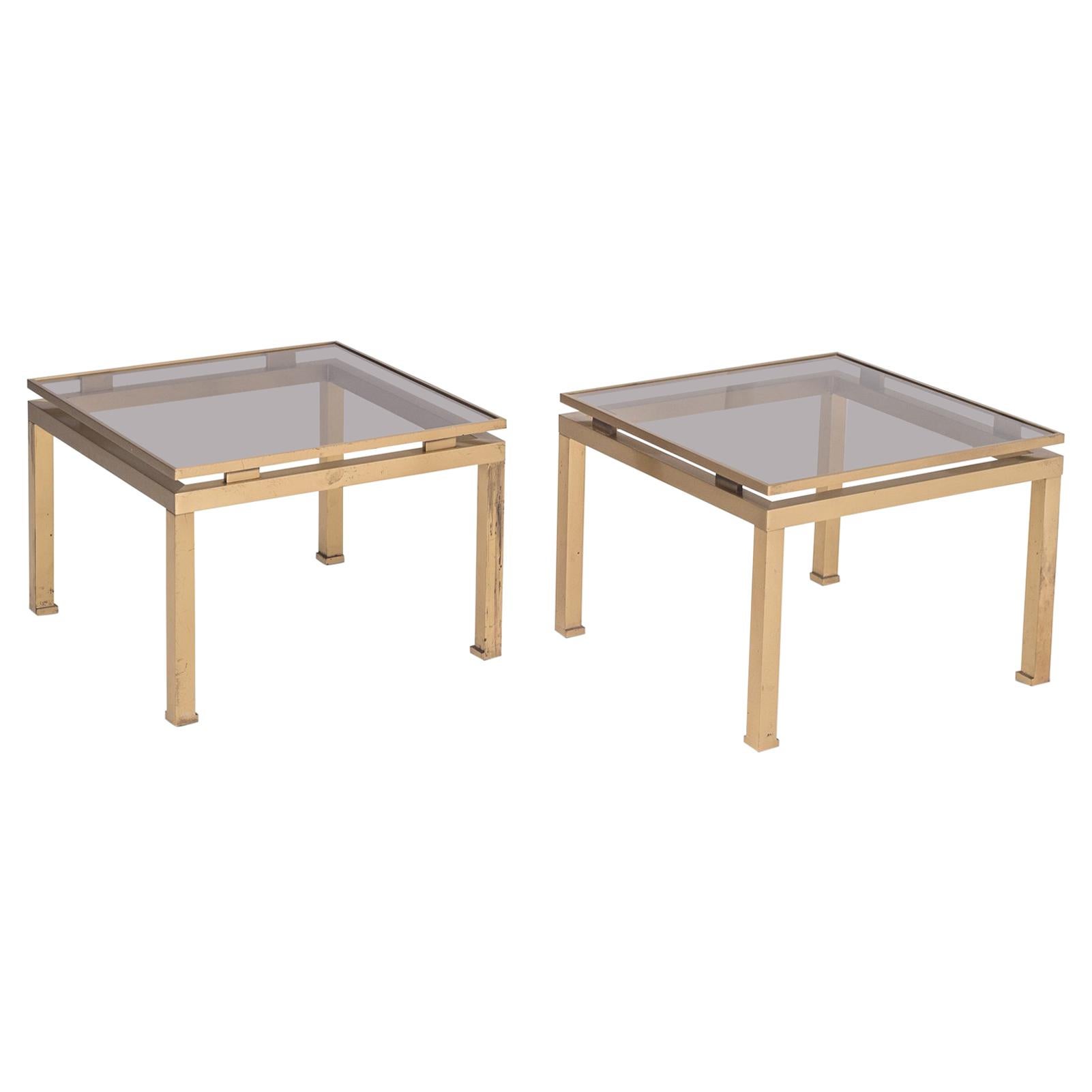Guy Lefevre Side Tables in Brass and Smoked Glass for Maison Jansen