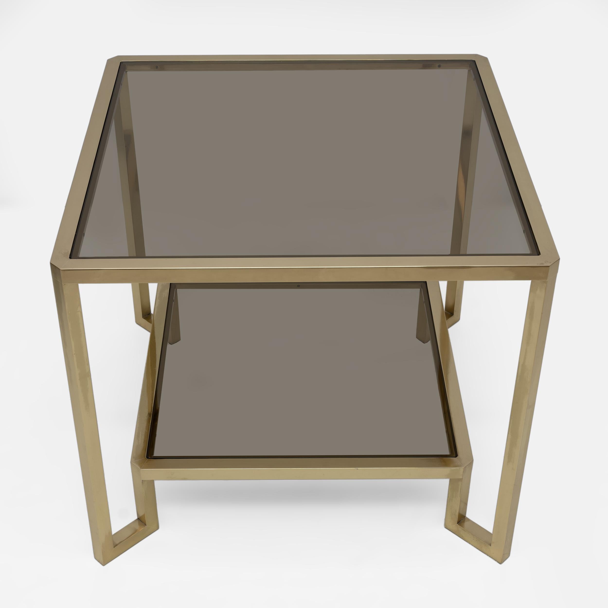 Quadratischer Couchtisch aus Messing von Guy Lefevre für Maison Jansen, Frankreich 1970er Jahre (Ende des 20. Jahrhunderts) im Angebot