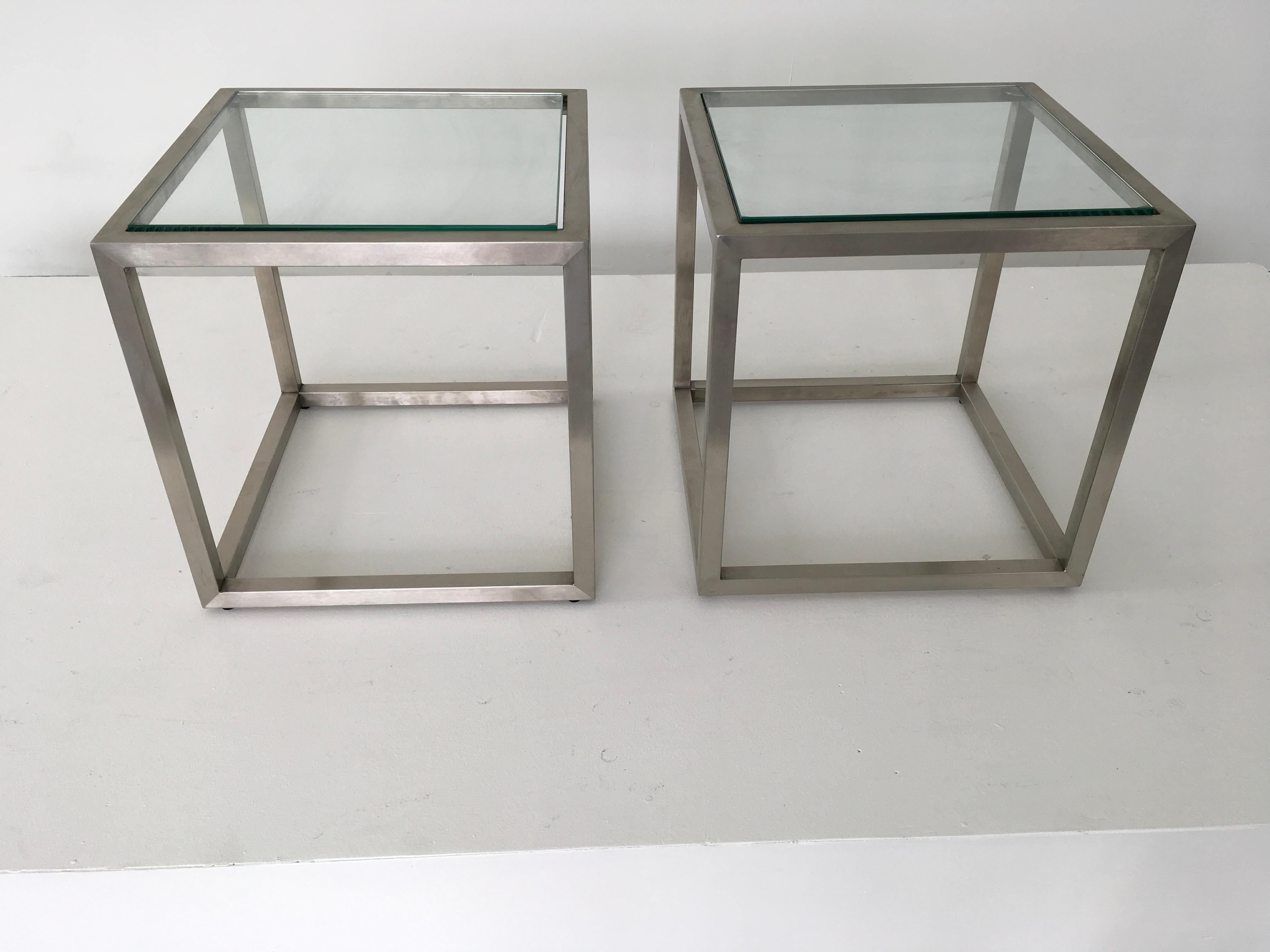 Guy Lefevre Stainless Cube Side Tables For Sale 1