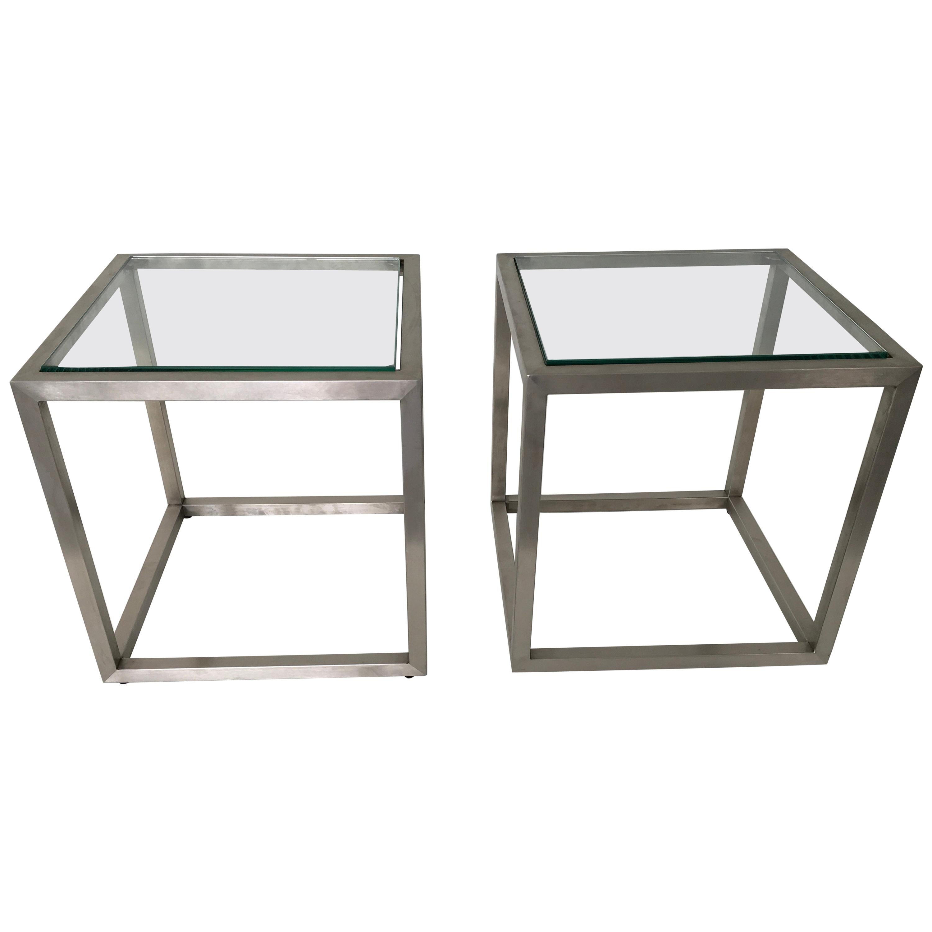 Guy Lefevre Stainless Cube Side Tables For Sale