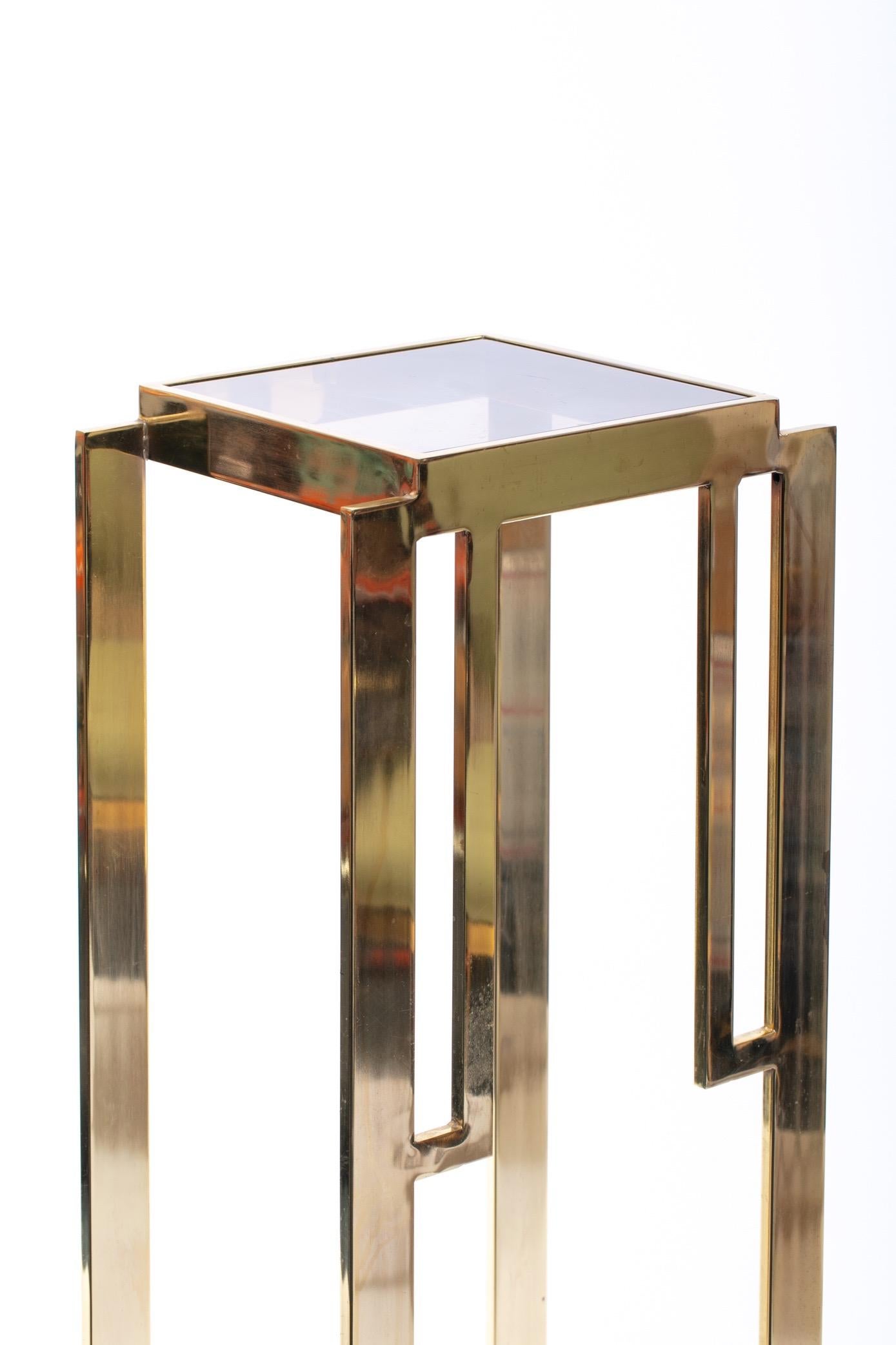 Hollywood Regency Guy Lefevre Style Tall Brass Midcentury Pedestals with Interchangeable Glass