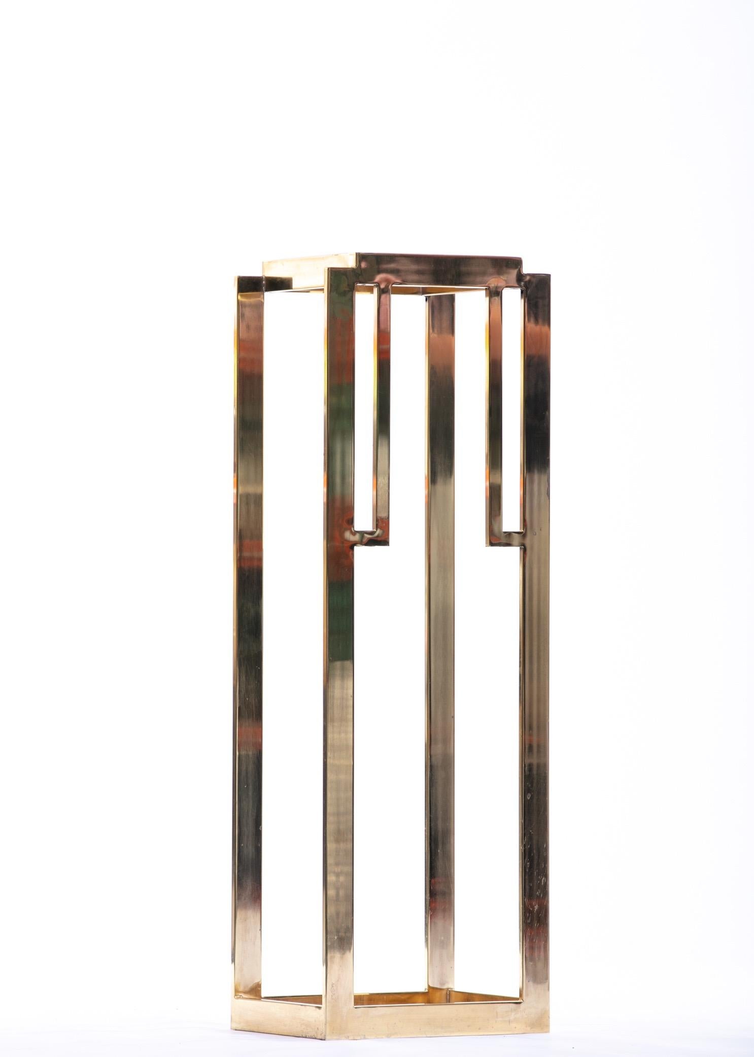 Guy Lefevre Style Tall Brass Midcentury Pedestals with Interchangeable Glass In Good Condition In Saint Louis, MO
