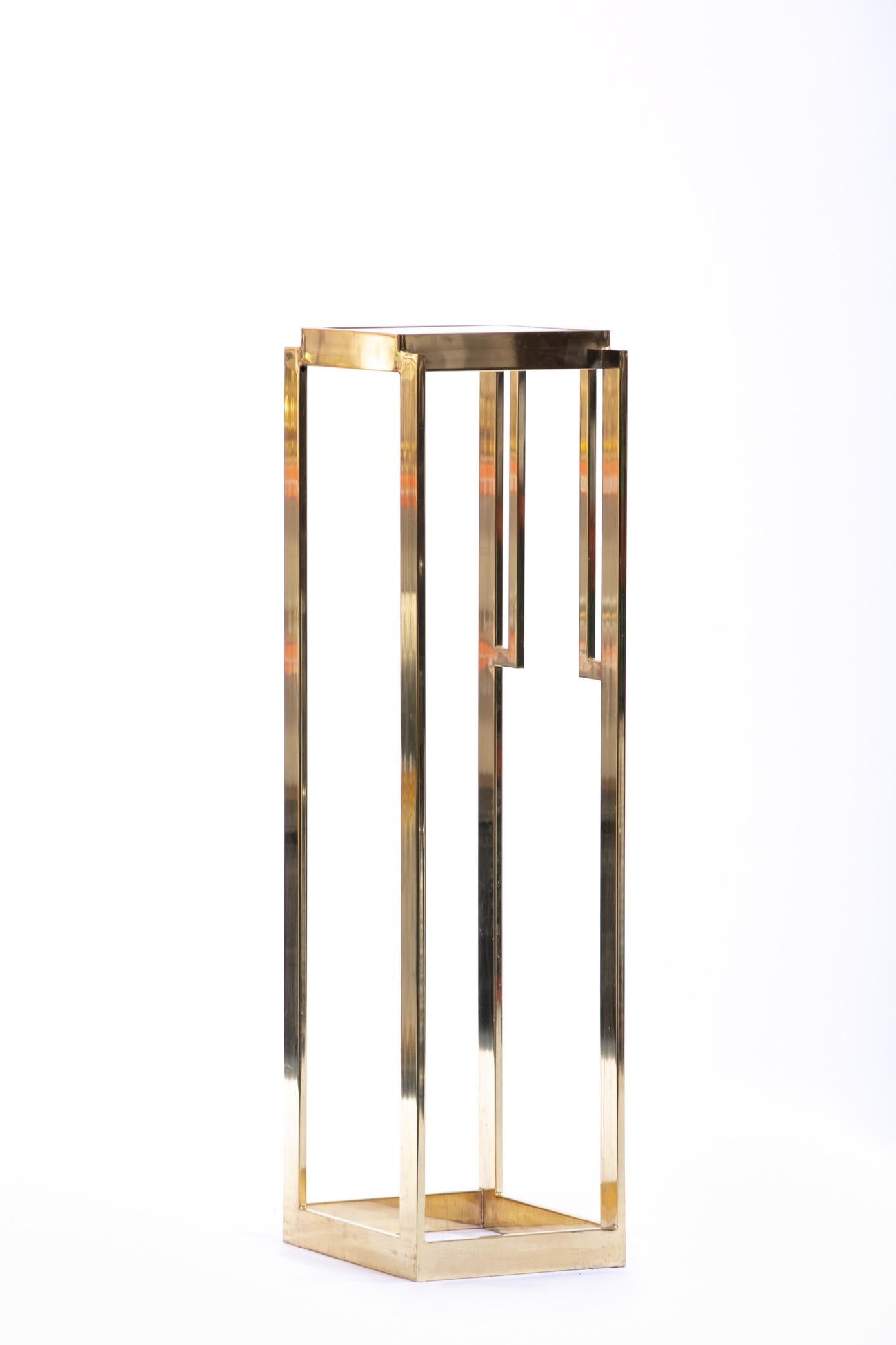 Blown Glass Guy Lefevre Style Tall Brass Midcentury Pedestals with Interchangeable Glass
