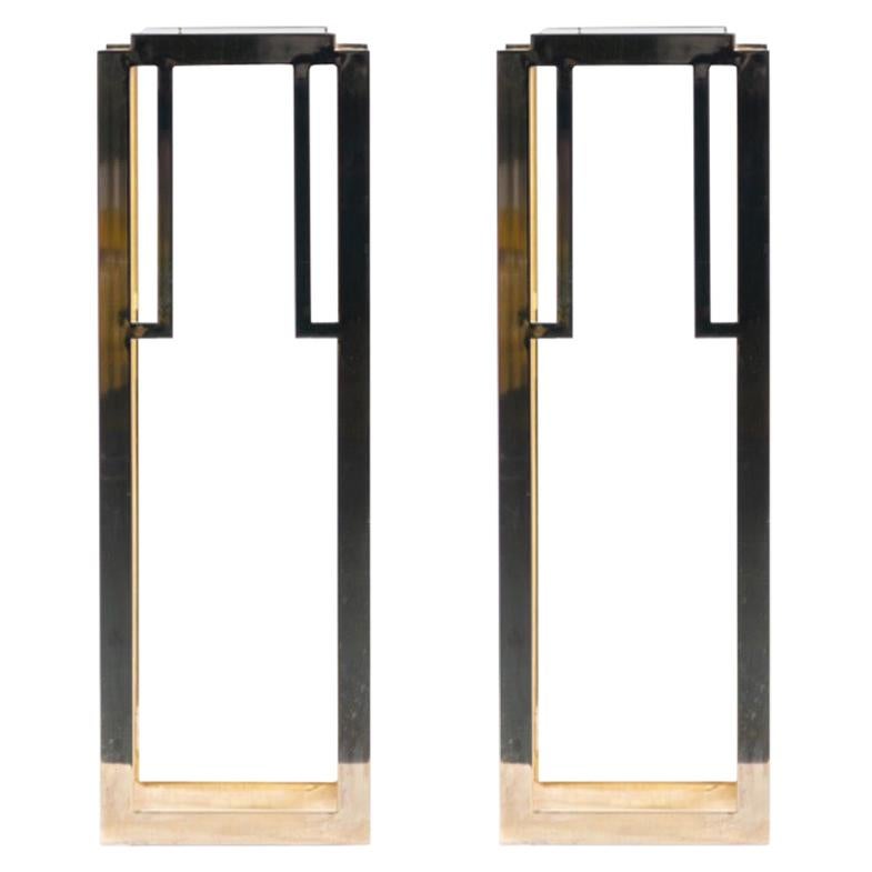 Guy Lefevre Style Tall Brass Midcentury Pedestals with Interchangeable Glass