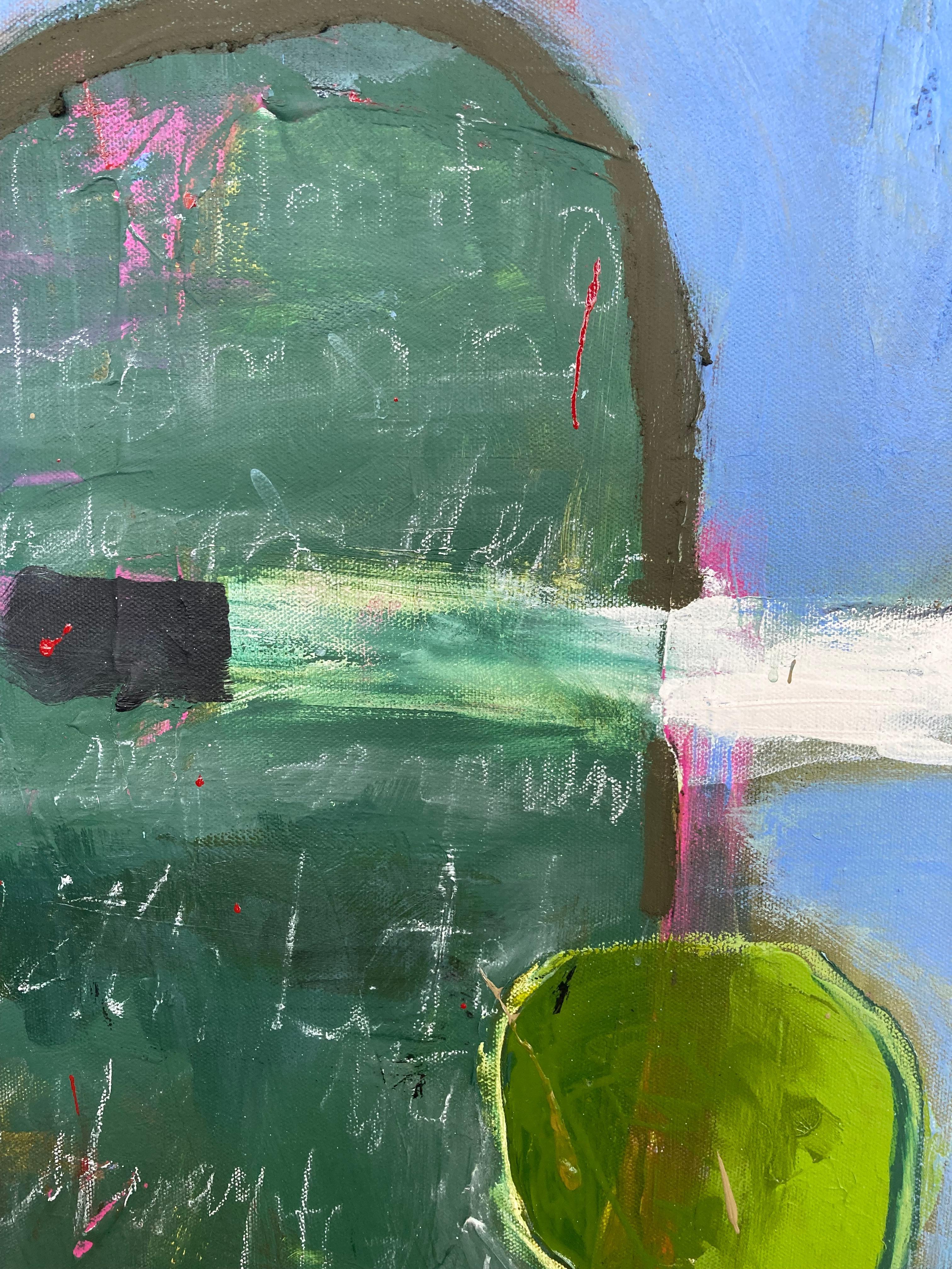 Conversazioni che non ricordo (Quadro astratto contemporaneo di grandi dimensioni, con cornice) - Figurative Painting Grigio di Guy Lyman