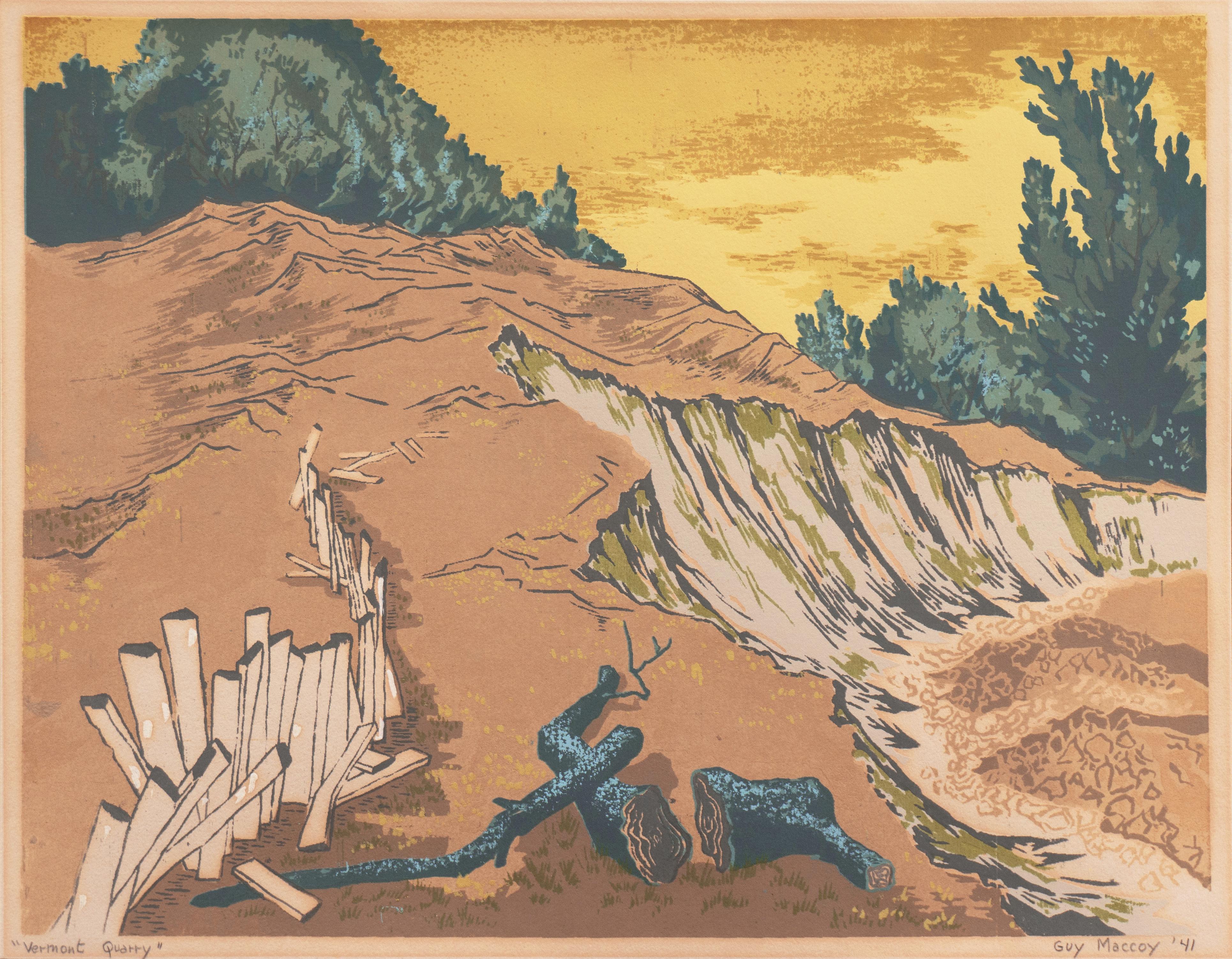 'Vermont Quarry', Kansas City Art Institute, New York, Art Students League, WPA - Print by Guy Maccoy