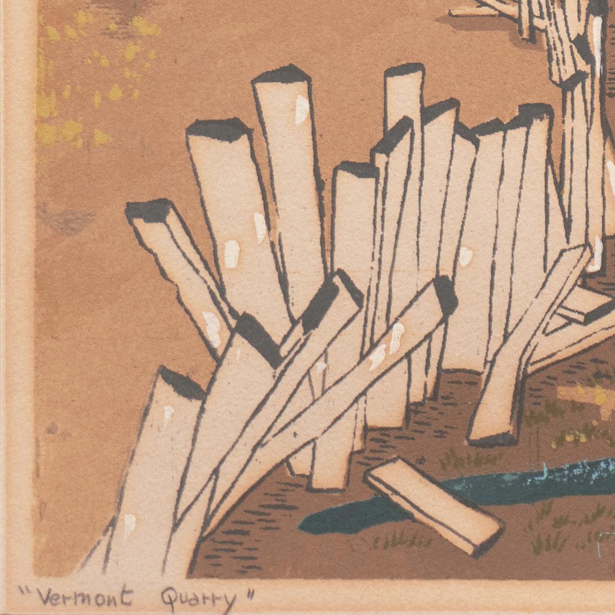 Signed lower right, 'Guy Maccoy' (American, 1904-1981), dated 1941 and titled, lower left, 'Vermont Quarry'. 

Serigrapher, muralist and teacher, Guy Maccoy began his art studies at the Kansas City Art Institute and continued with Ernest Lawson in