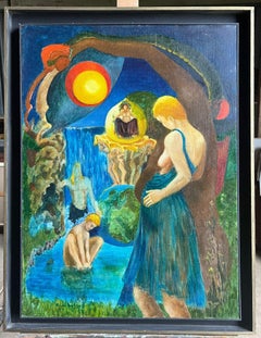 Peinture à l'huile mythologique représentant une scène mystique avec des personnages Français C.I.C.