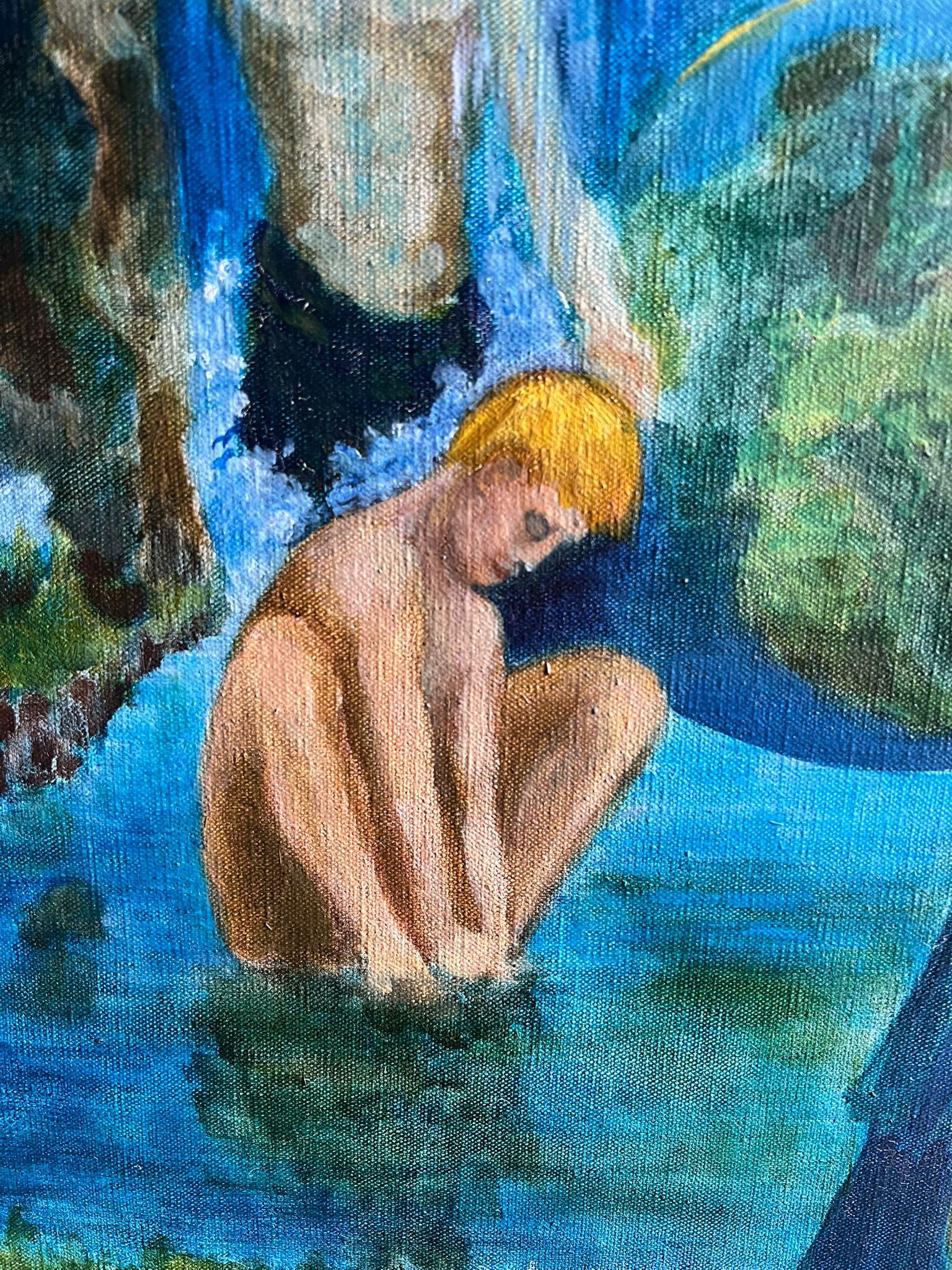 Mythologisches Ölgemälde, das eine mystische Szene mit Figuren darstellt Französisch 20. im Angebot 3