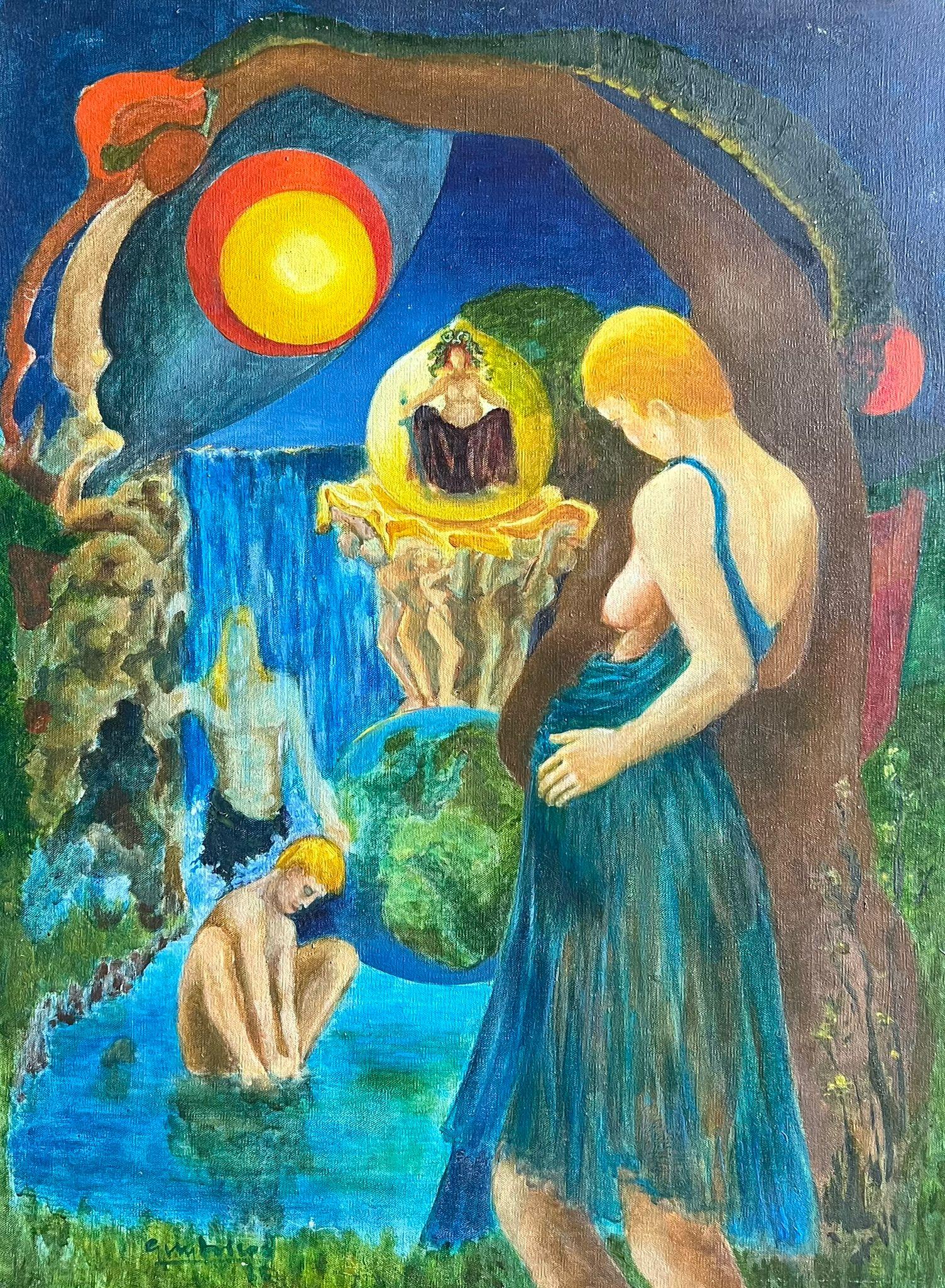 Mythologisches Ölgemälde, das eine mystische Szene mit Figuren darstellt Französisch 20.