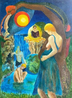 Mythologisches Ölgemälde, das eine mystische Szene mit Figuren darstellt Französisch 20.