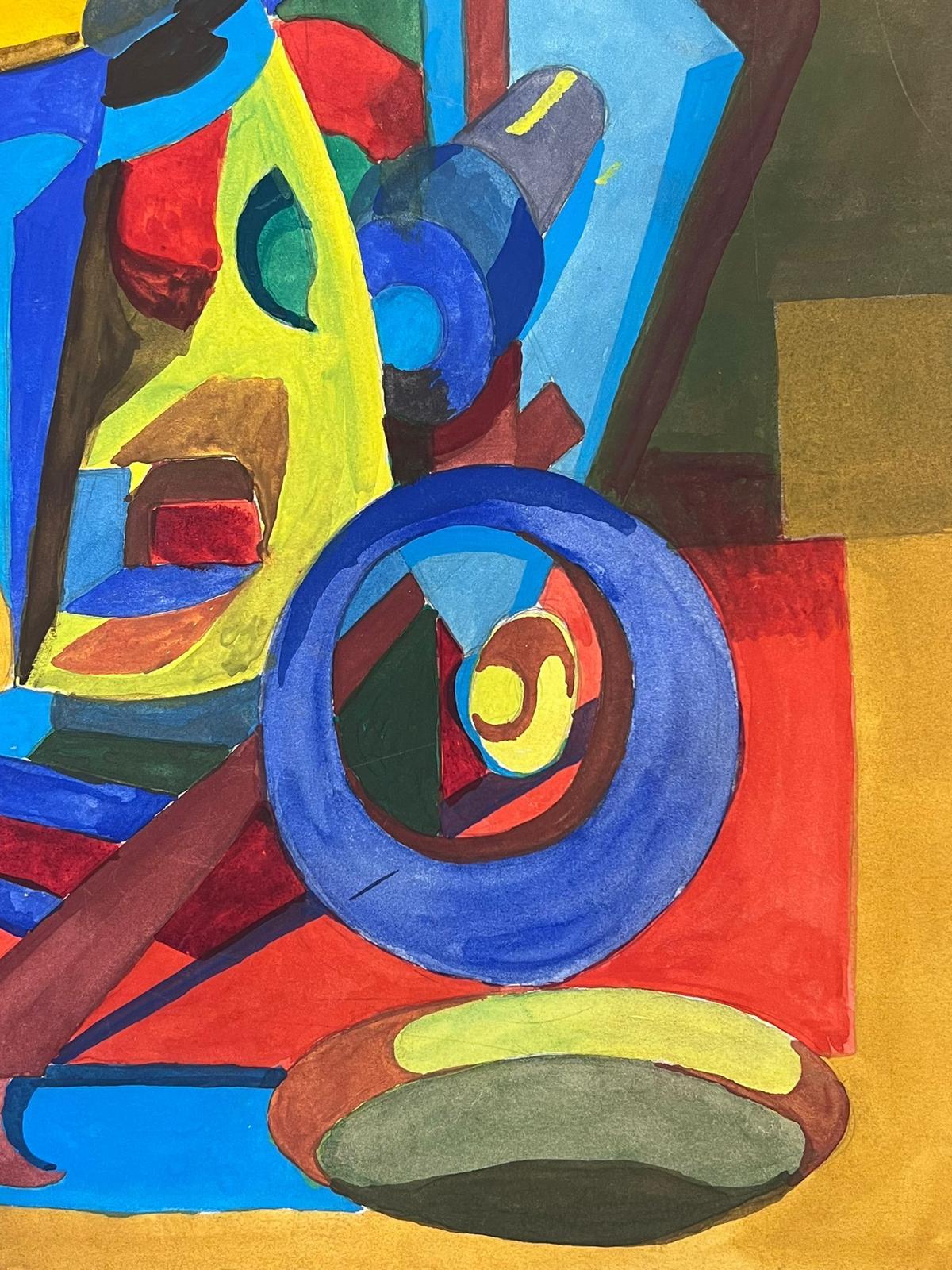 Französische abstrakte Komposition, Gemälde in erstaunlichen leuchtenden Farben, 1970er Jahre (Schwarz), Abstract Painting, von Guy Nicod