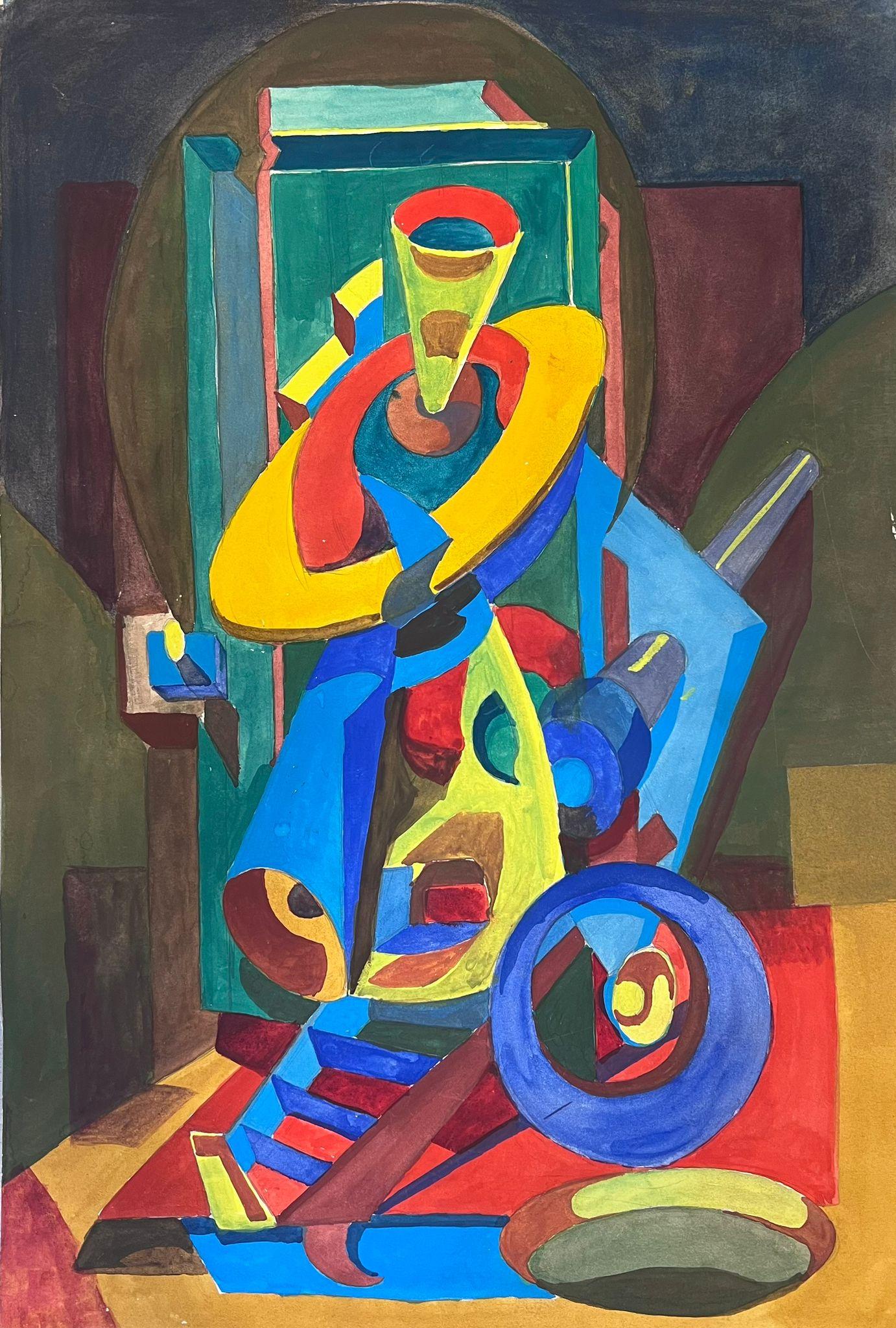 Guy Nicod Abstract Painting – Französische abstrakte Komposition, Gemälde in erstaunlichen leuchtenden Farben, 1970er Jahre