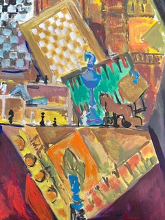 1970's French Modernist Board Games Abstract Composition Painting