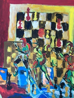 1970's French Modernist Board Games Abstract Composition Painting