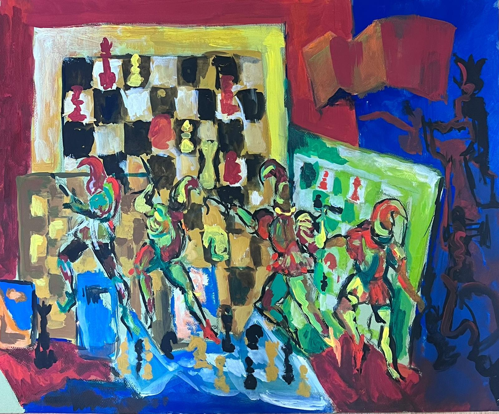 1970's French Modernist Board Games Abstract Composition Painting For Sale 2