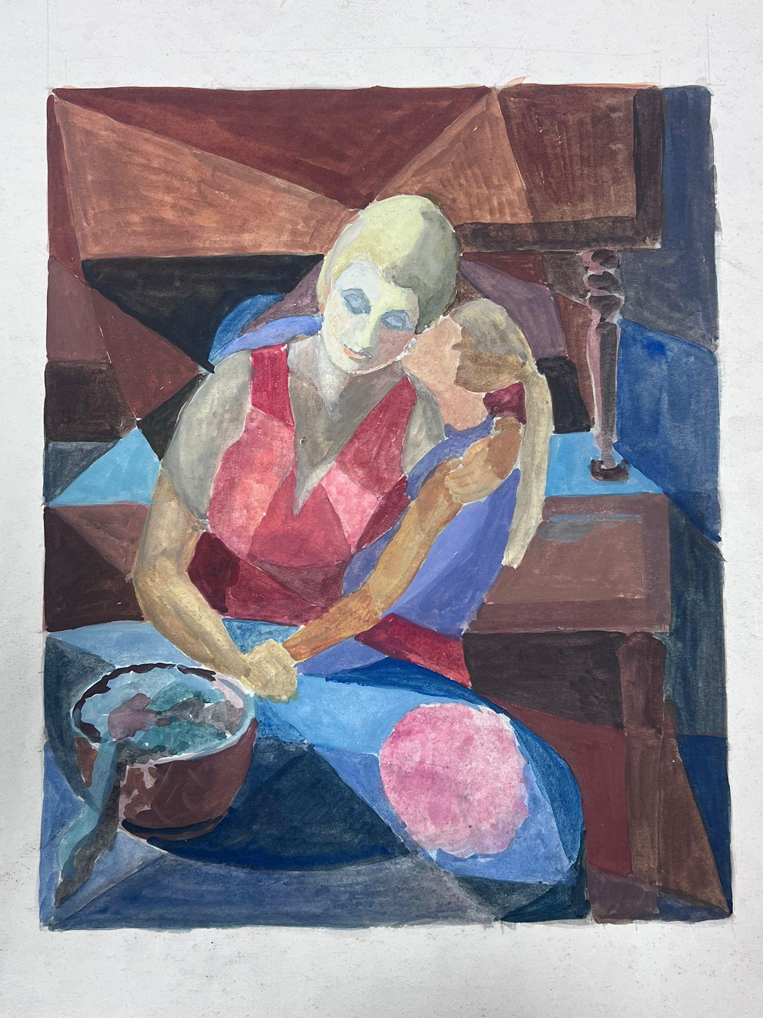 Französisches kubistisches Gemälde des 20. Jahrhunderts, Porträt von Mutter und Tochter im Angebot 1
