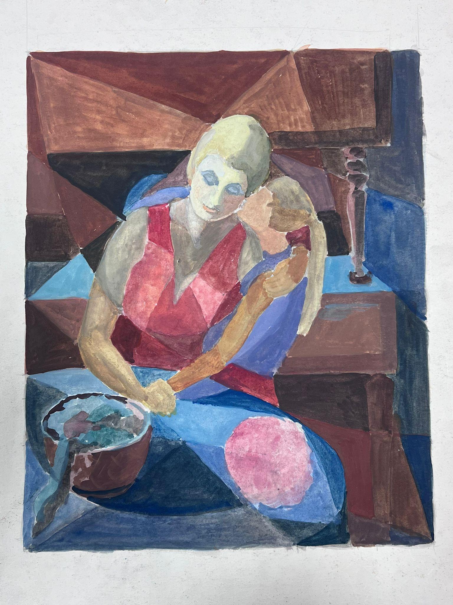 20th Century French Cubist Painting Portrait of Mother & Daughter For Sale 4