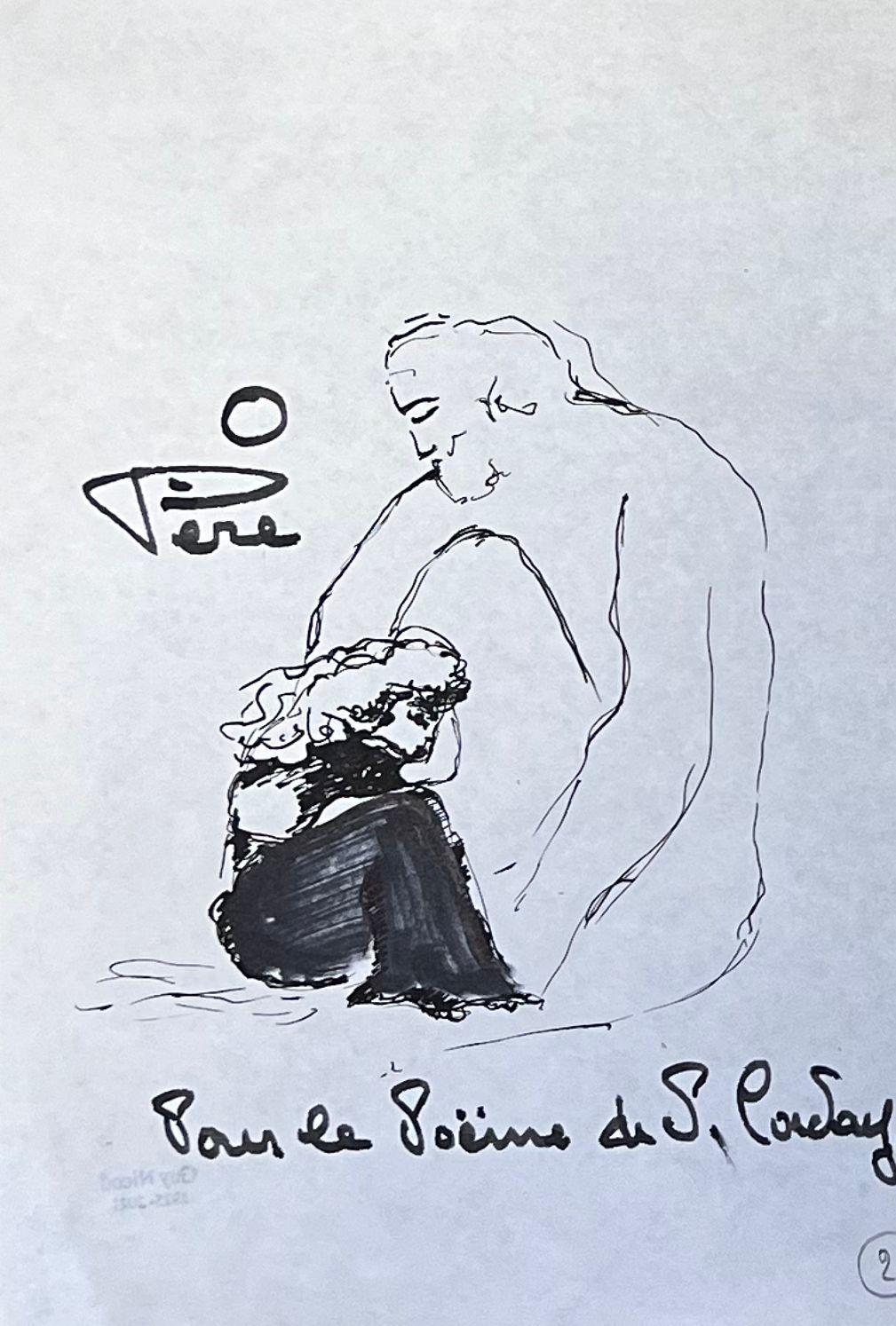 20th Century French Modernist Figure and Child Drawing
