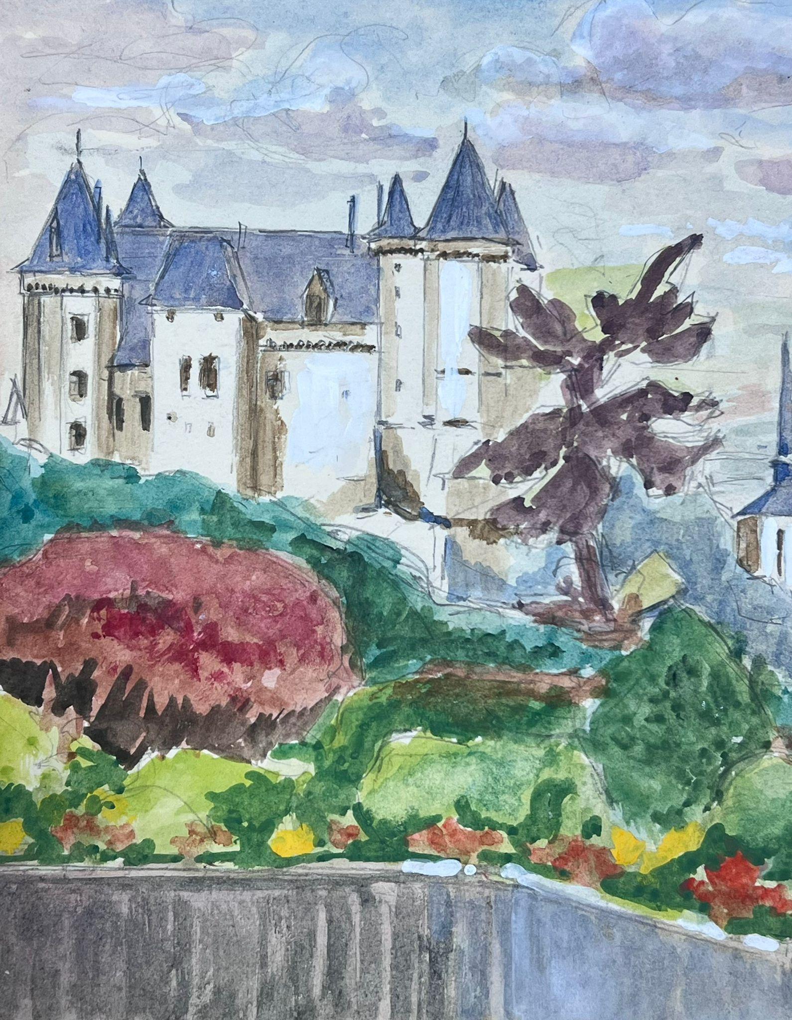 20. Jahrhundert Französisch modernistische Malerei Schloss mit Blick auf Französisch Townes – Painting von Guy Nicod