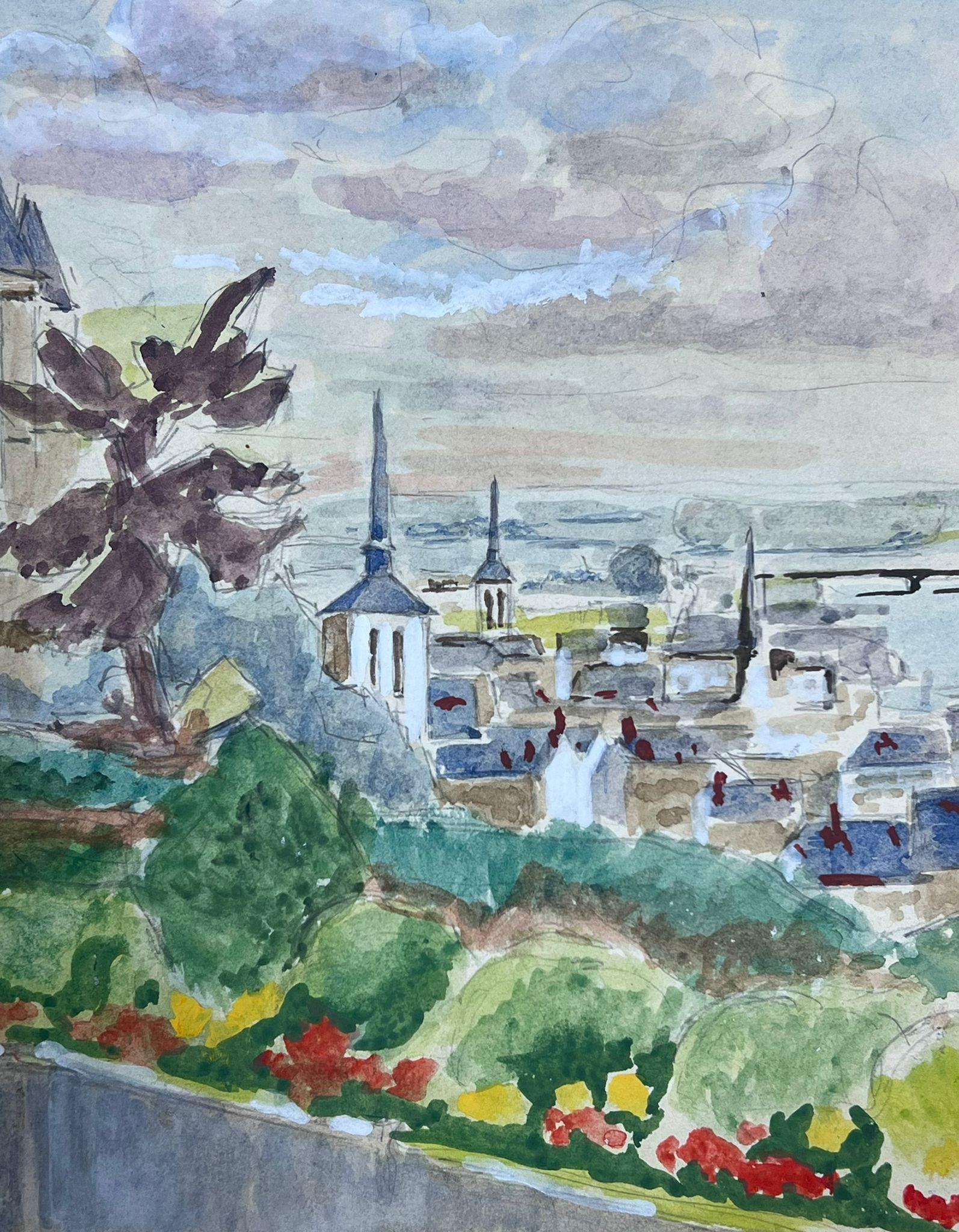 20. Jahrhundert Französisch modernistische Malerei Schloss mit Blick auf Französisch Townes (Moderne), Painting, von Guy Nicod