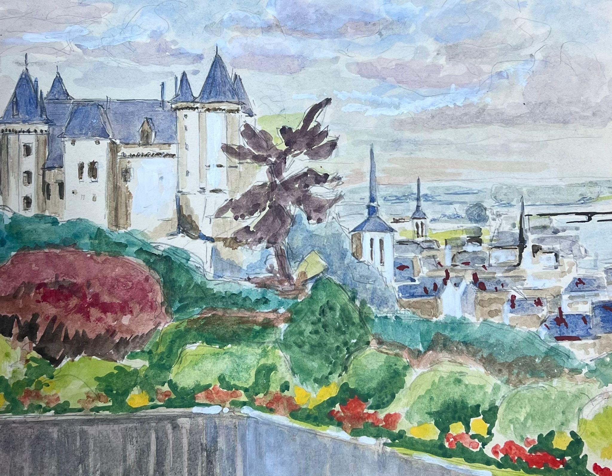 20th Century French Modernist Painting Castle Overlooking French Town For Sale 2