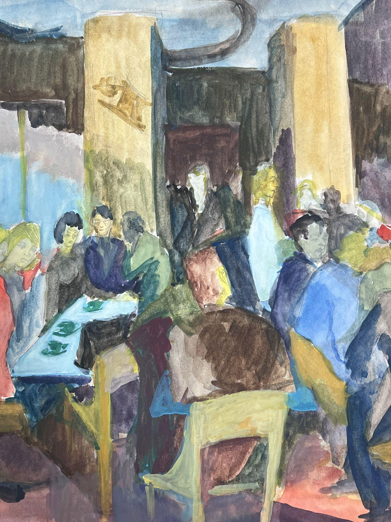 20th Century French Modernist Painting Crowded Cafe Bar Scene with Figures For Sale 2